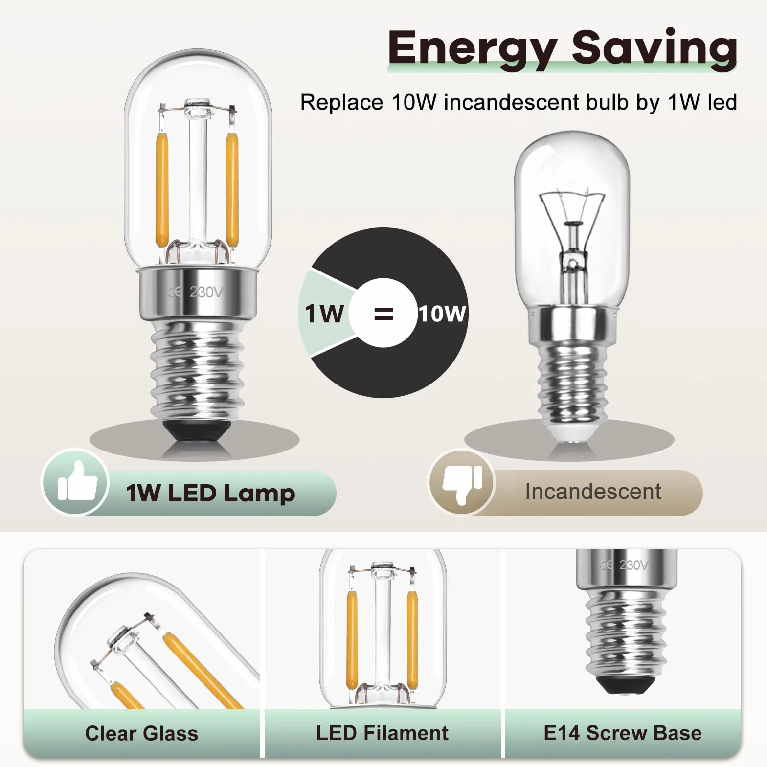Ampoules LED E14 pour réfrigérateur Blanc naturel 4000 K T22 SES 230 V Lot de 2