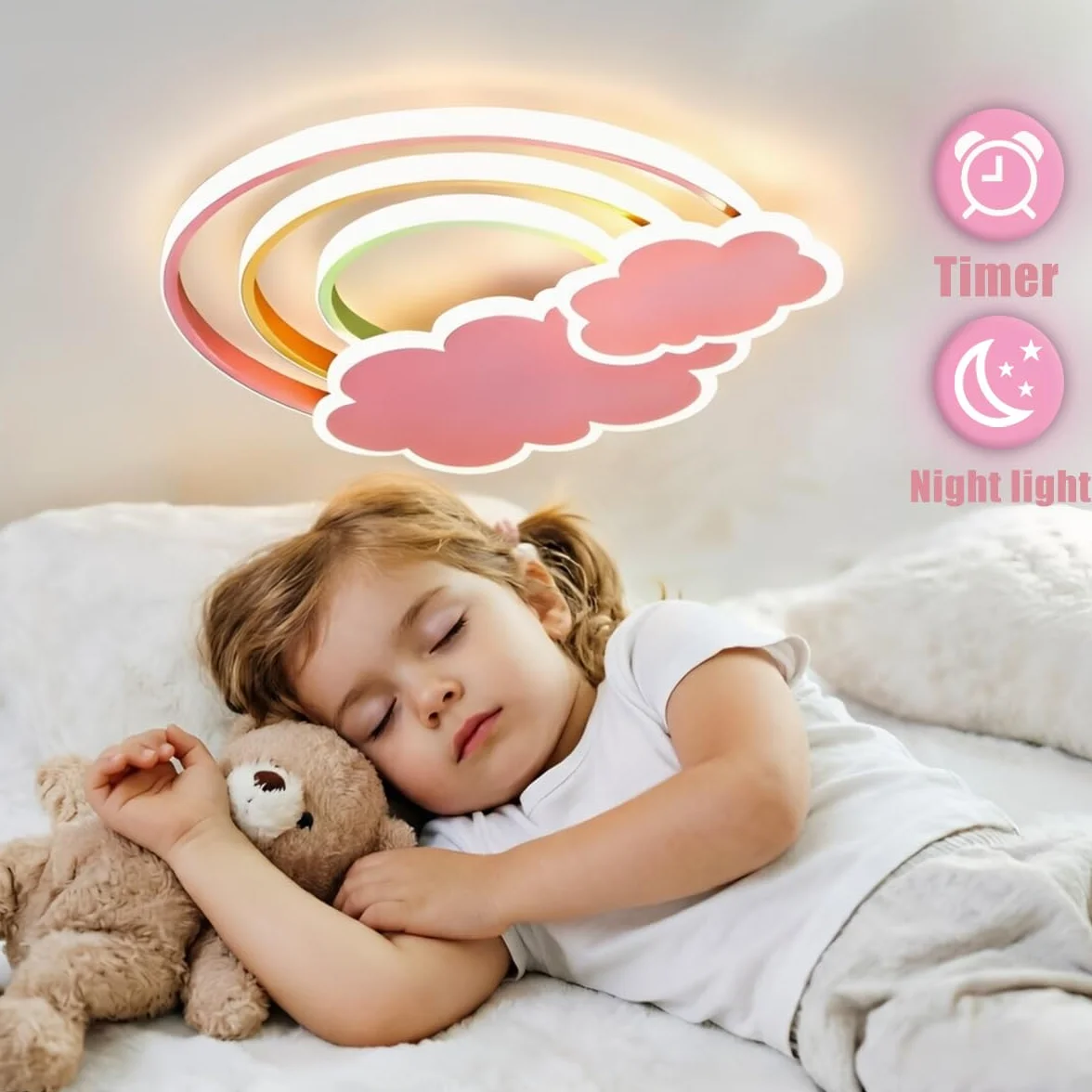 KZT Plafonnier LED Enfant Dimmable Télécommande Nuages Arc-en-Ciel 3000K-6000K