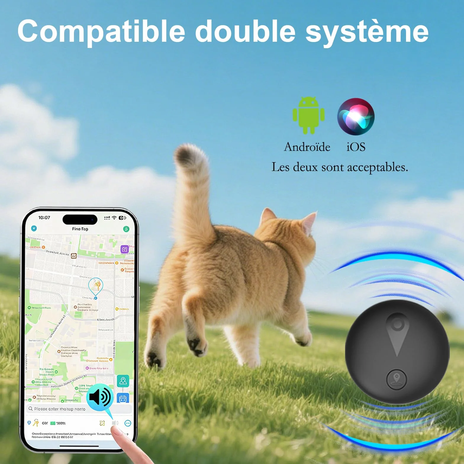 Collier GPS Chien Suivi Intelligent Localisation Temps Réel Longue Autonomie étanche Noir Compatible iOS Android