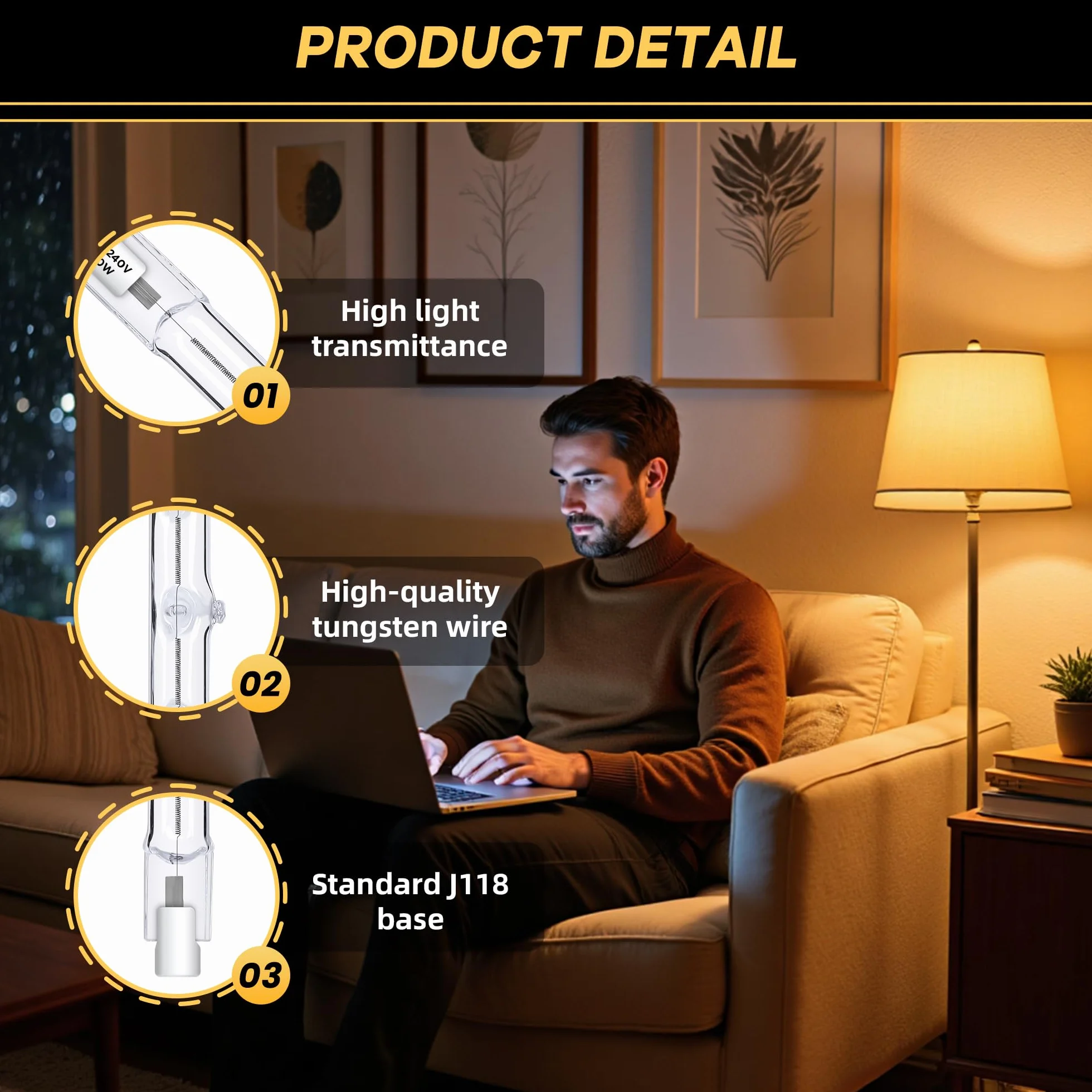 Ampoule Halogène R7S 118mm 230W 230V Dimmable 2800K Blanc Chaud Pack de 6