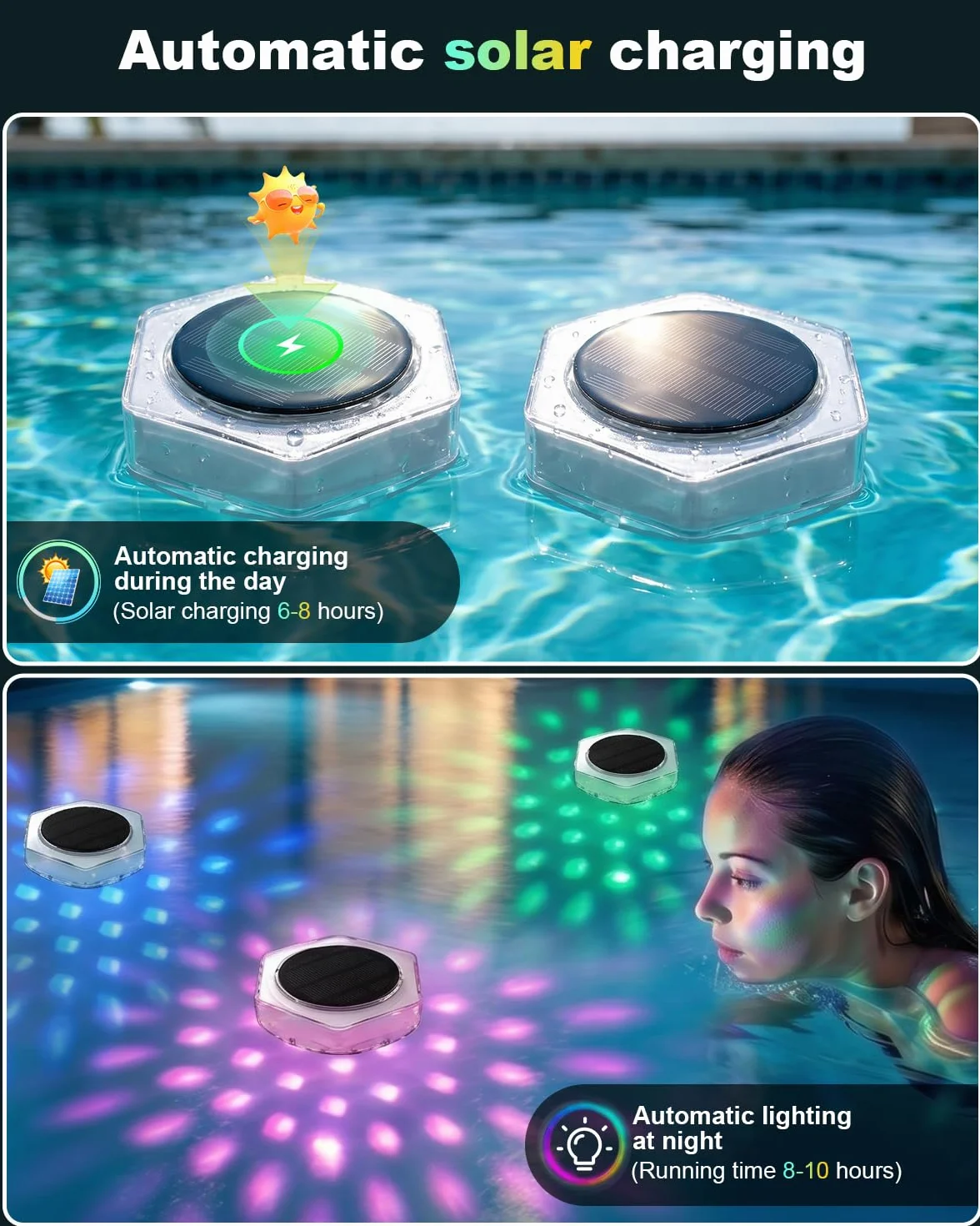 Lampe solaire pour piscine AdalyRoma RVB LED flottante avec télécommande et minuterie