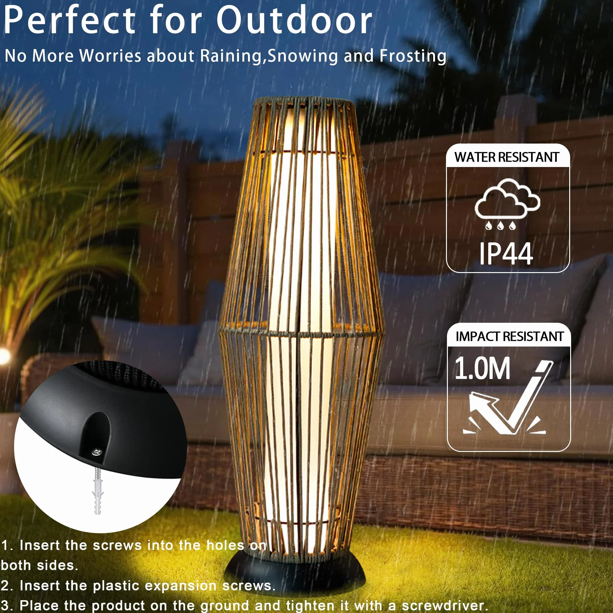 TRIROCKS Lot de 2 lampes solaires en rotin LED IP44 étanche pour extérieur terrasse
