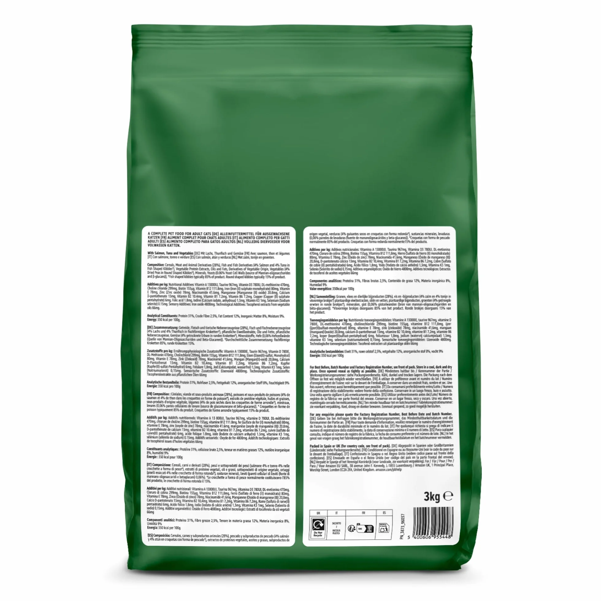 Croquettes complètes pour chats adultes au saumon, thon et légumes, 3kg