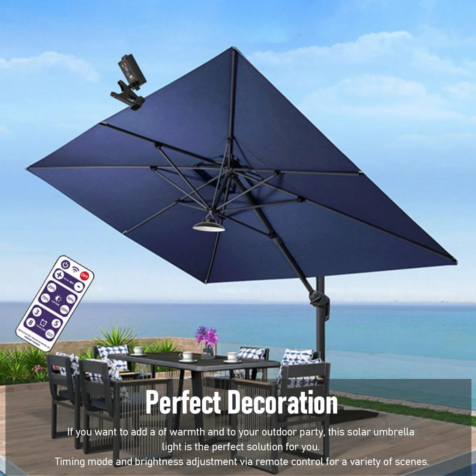 Lampes Solaires pour Parasol de Terrasse IP65 étanches Grande Taille à Pince