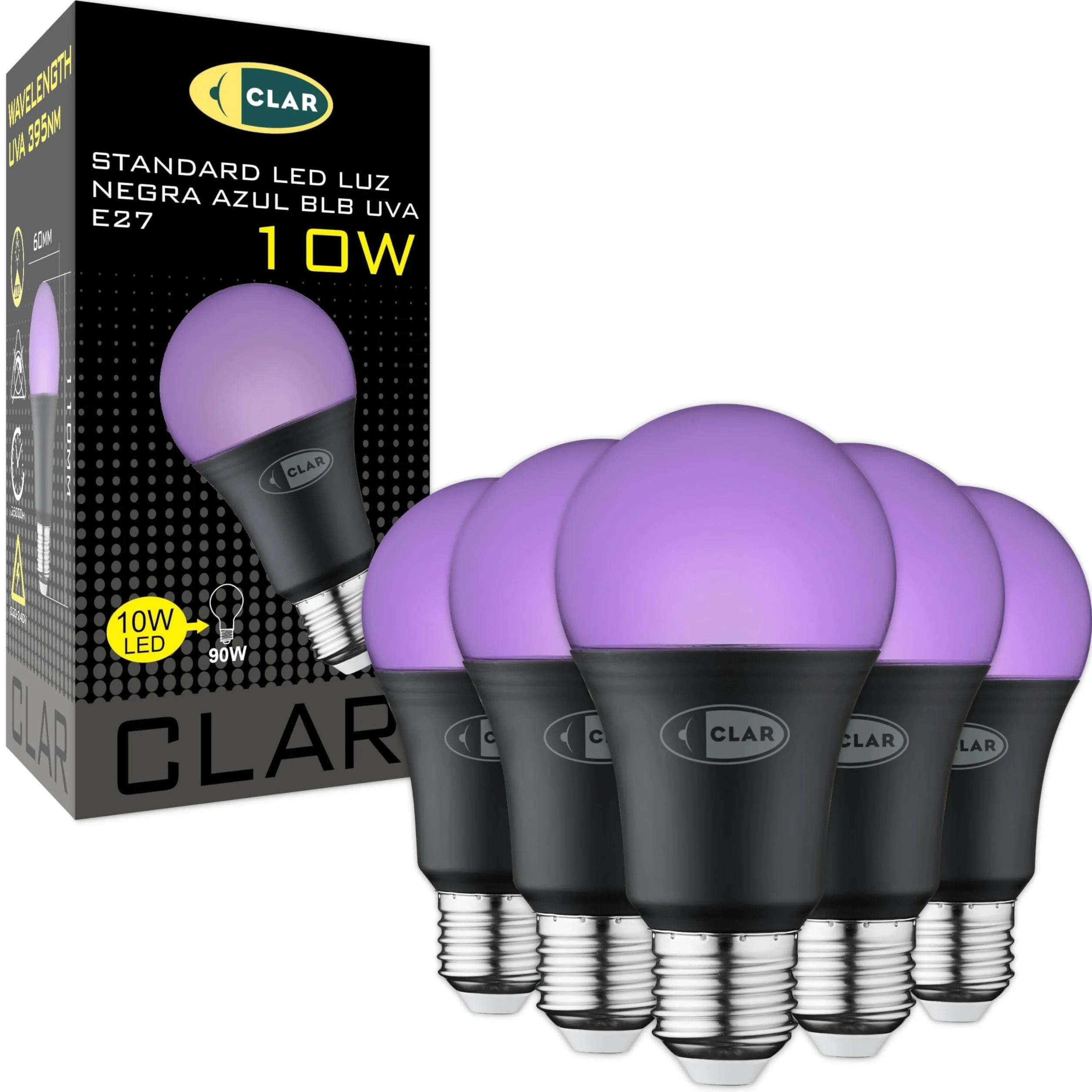 CLAR Ampoule LED UV Noire E27 10W Lot de 5 Disco