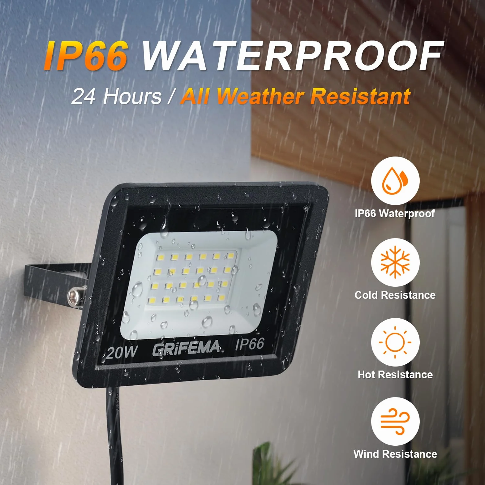 Grilléma 2PCS Projecteur LED Extérieur 20W 24 LEDs 2200LM IP66 Étanche Blanc Froid 6500K