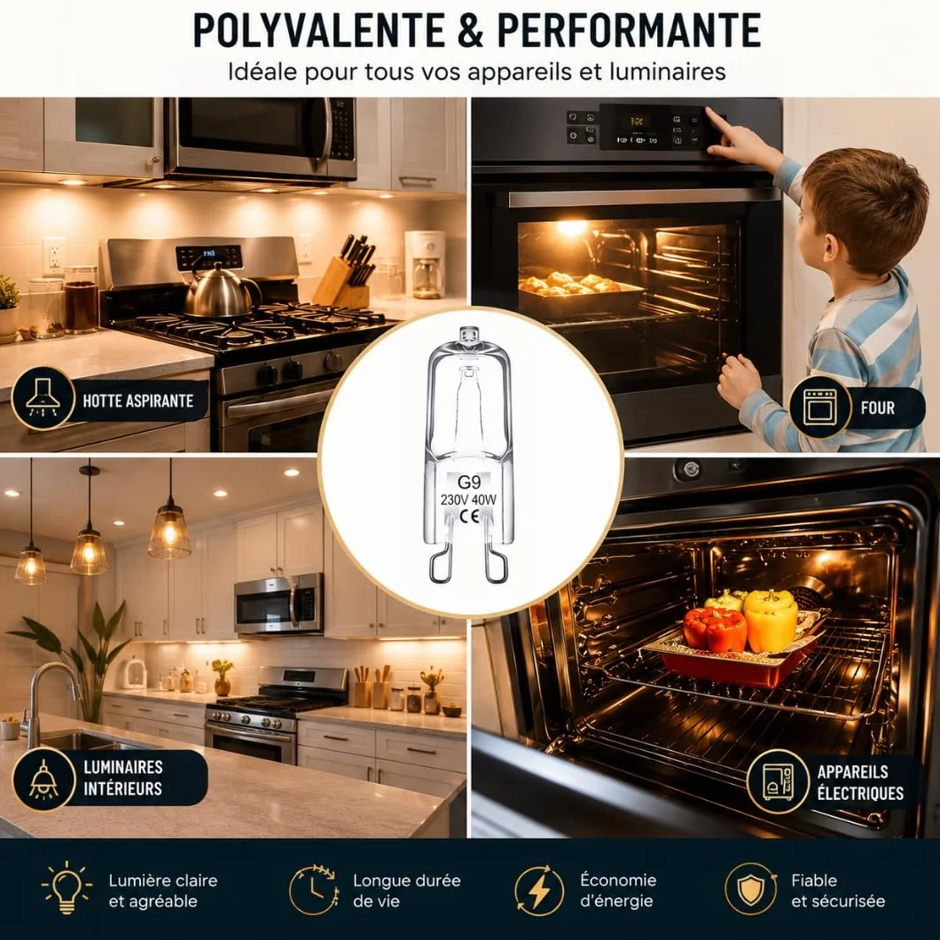 Lot de 2 Ampoule G9 Halogène 40W, LED 230V Blanc Chaud 2700K, Dimmable Compatible Neff Whirlpool Bosch