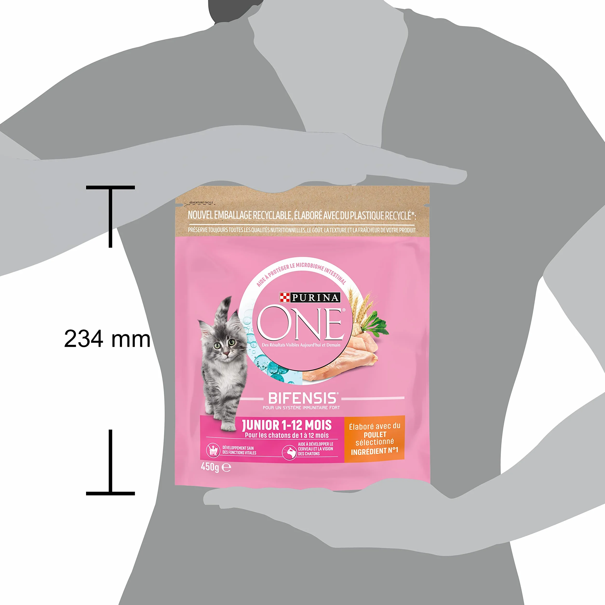 PURINA ONE BIFENSIS JUNIOR Croquettes Chaton jusqu'à 12 mois Chattes Gestation Poulet 450g