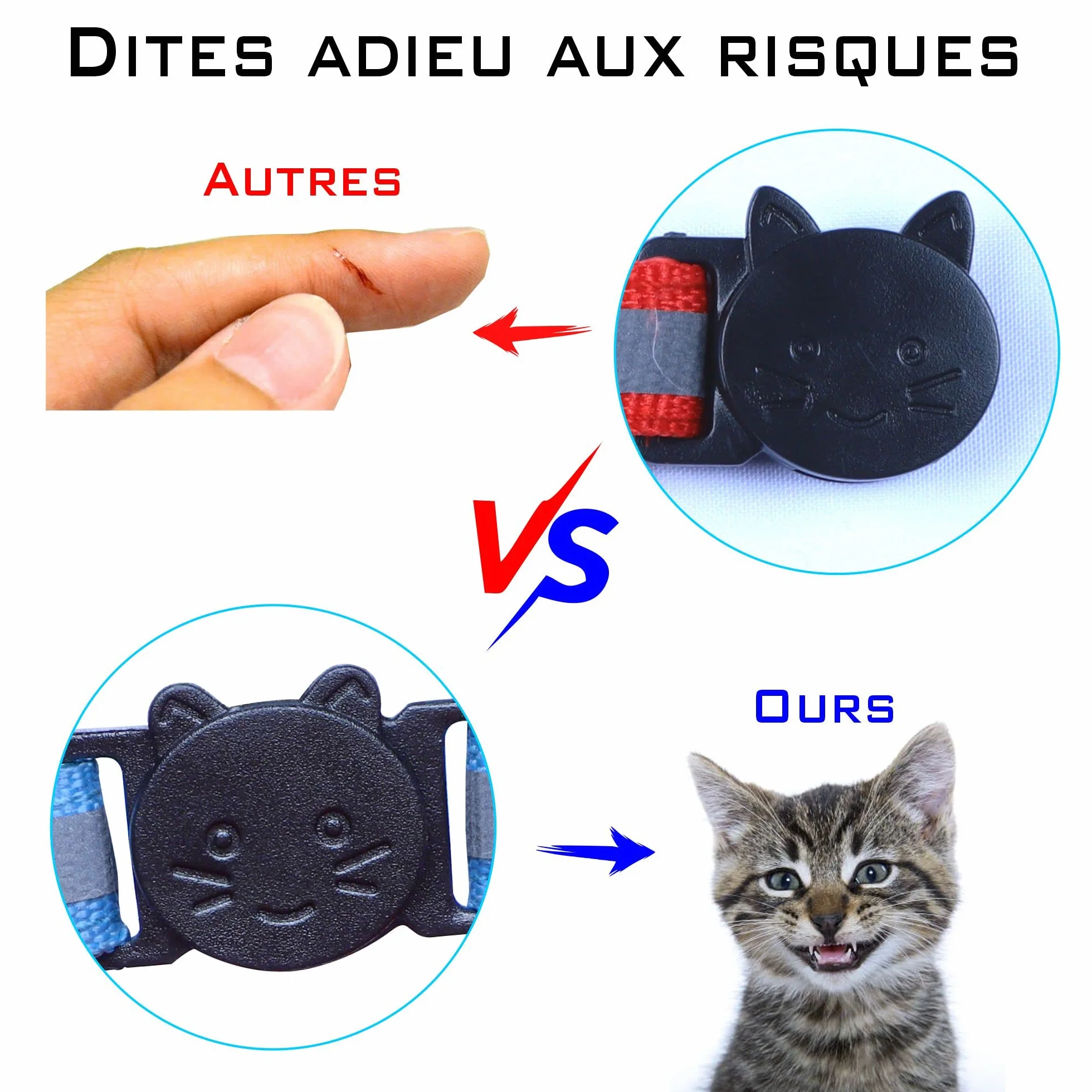 Collier Chat Réfléchissant Nylon avec Boucle Sécurité Anti-Étranglement et ID Tag