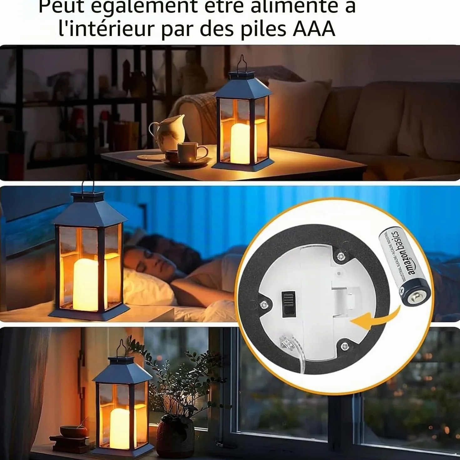 Lanterne Solaire Exterieur 2 Pièces Suspension Lampe Solaire Bougie LED Flamme Vacillante IP44 Étanche Noir