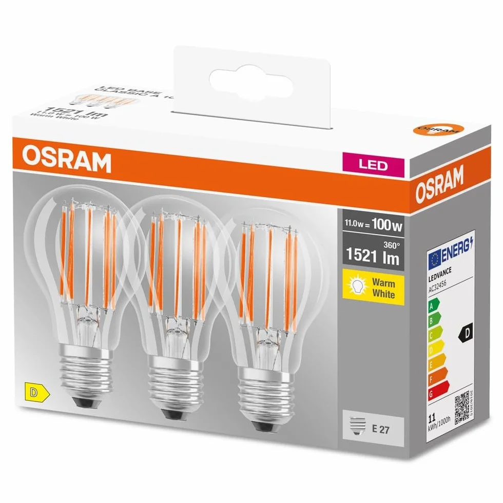 Osram LED Lampe E27 2700K 11W Blanc Chaud 3 Pièces