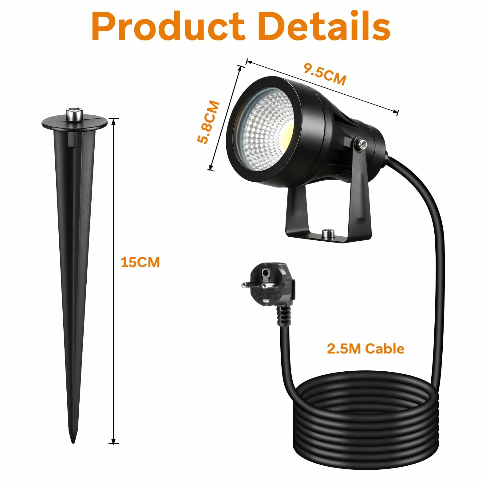 VivaLet Spot LED Extérieur 7W 700LM IP65 3000K Projecteur Jardin avec Piquet de Terre