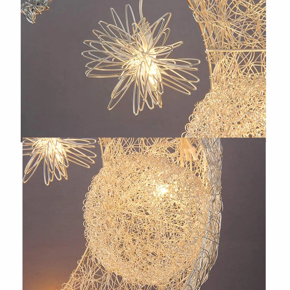Lustre Suspension Lune étoiles LED Plafonnier Luminaire Aluminium 5 Ampoules Enfants Chambre