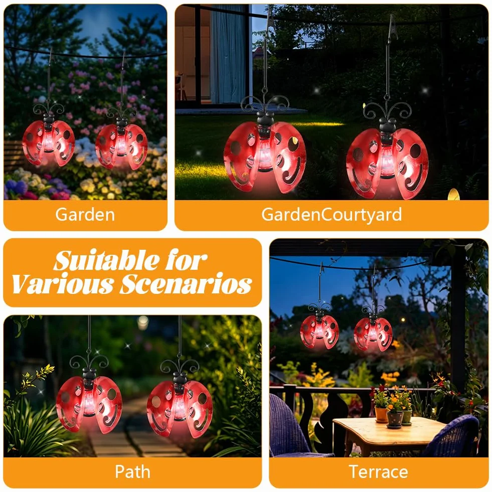 Lampes solaires d'extérieur à suspendre Lot de 2 coccinelles rouges