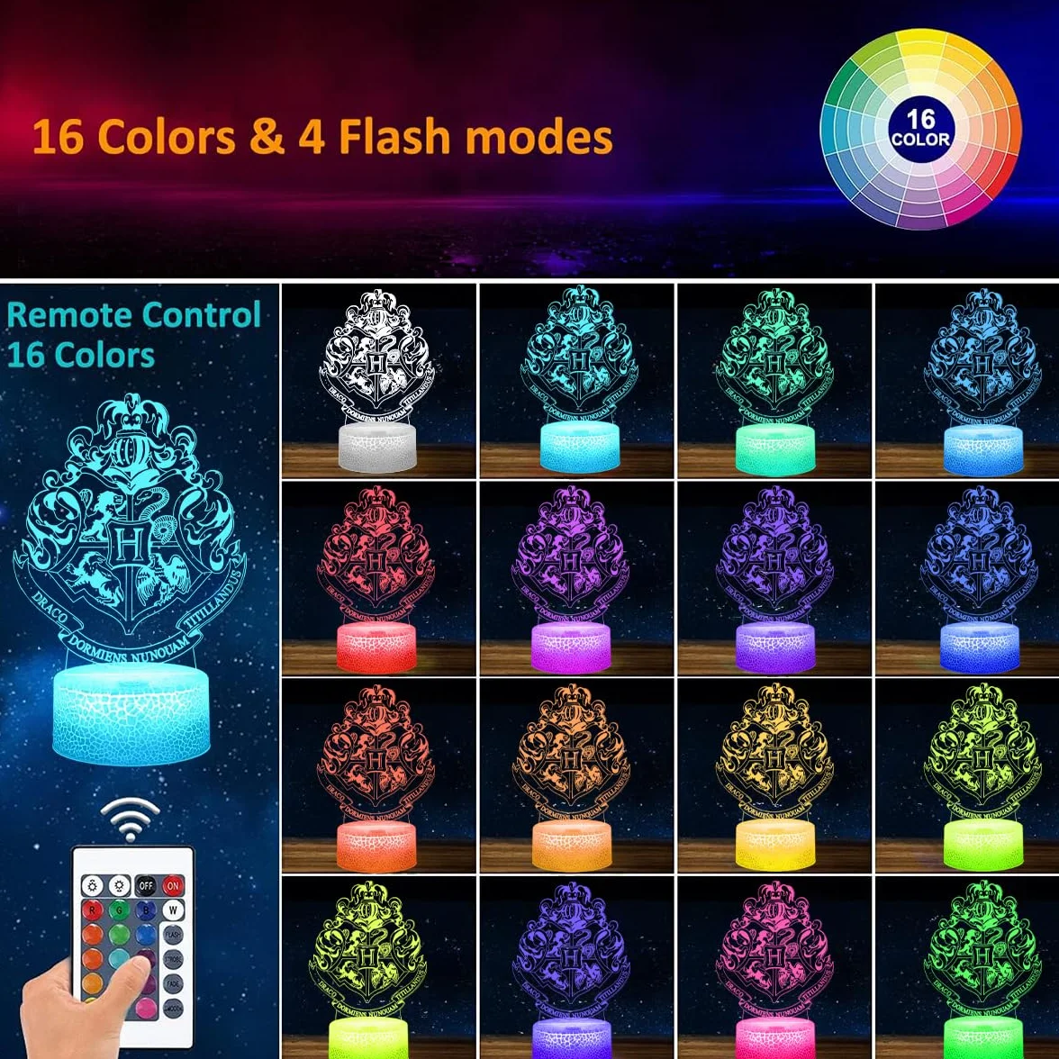 Ha-rry Veilleuse 3D Illusion LED Lampe, Anime 3D LED Nachtlicht, Veilleuse Tridimensionnelle à 7 Couleurs, Réglage Progressif, Cadeau Enfants