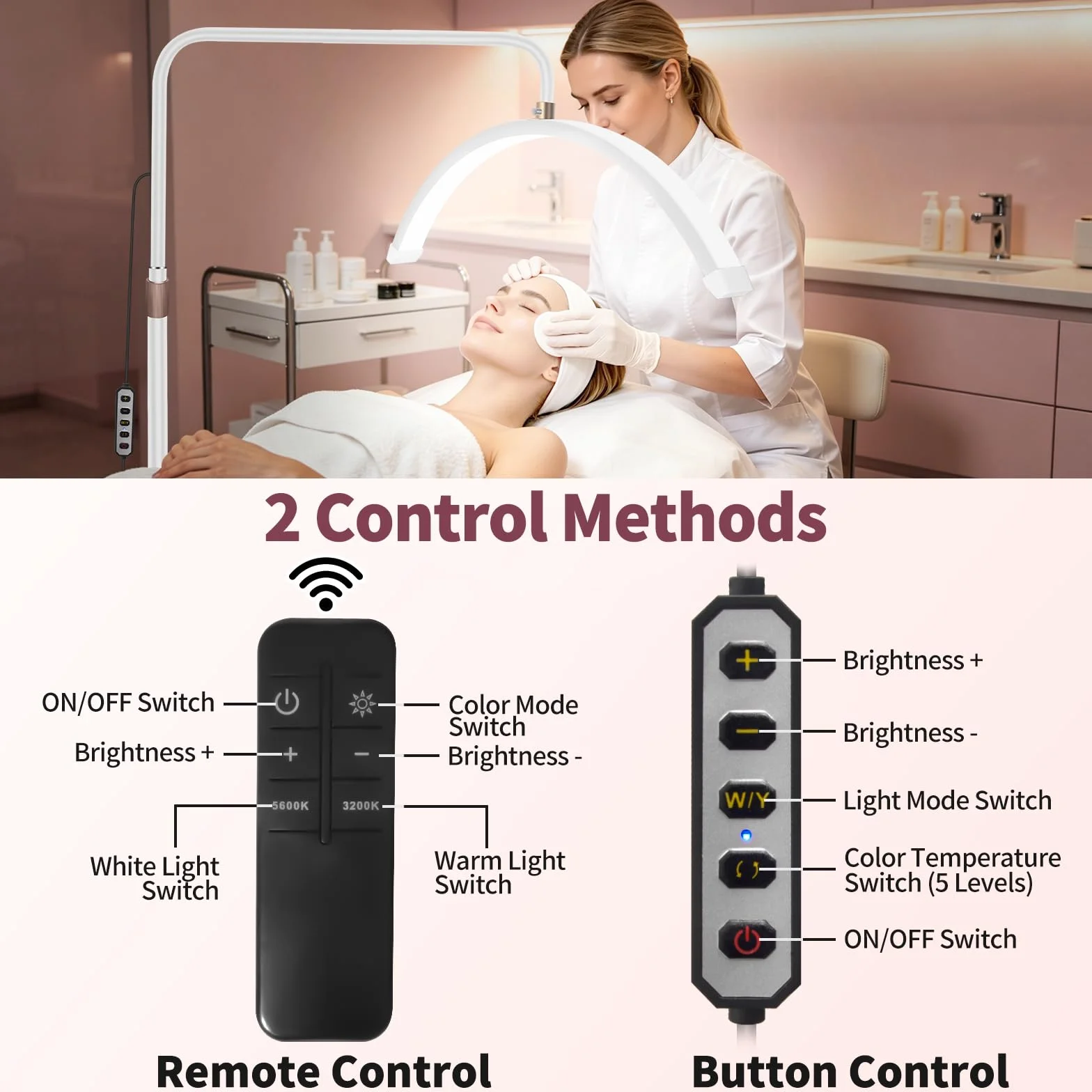 Lampe Demi Lune Extension De Cils Luminosité réglable Support pour téléphone Tête Rotative 360° Blanc