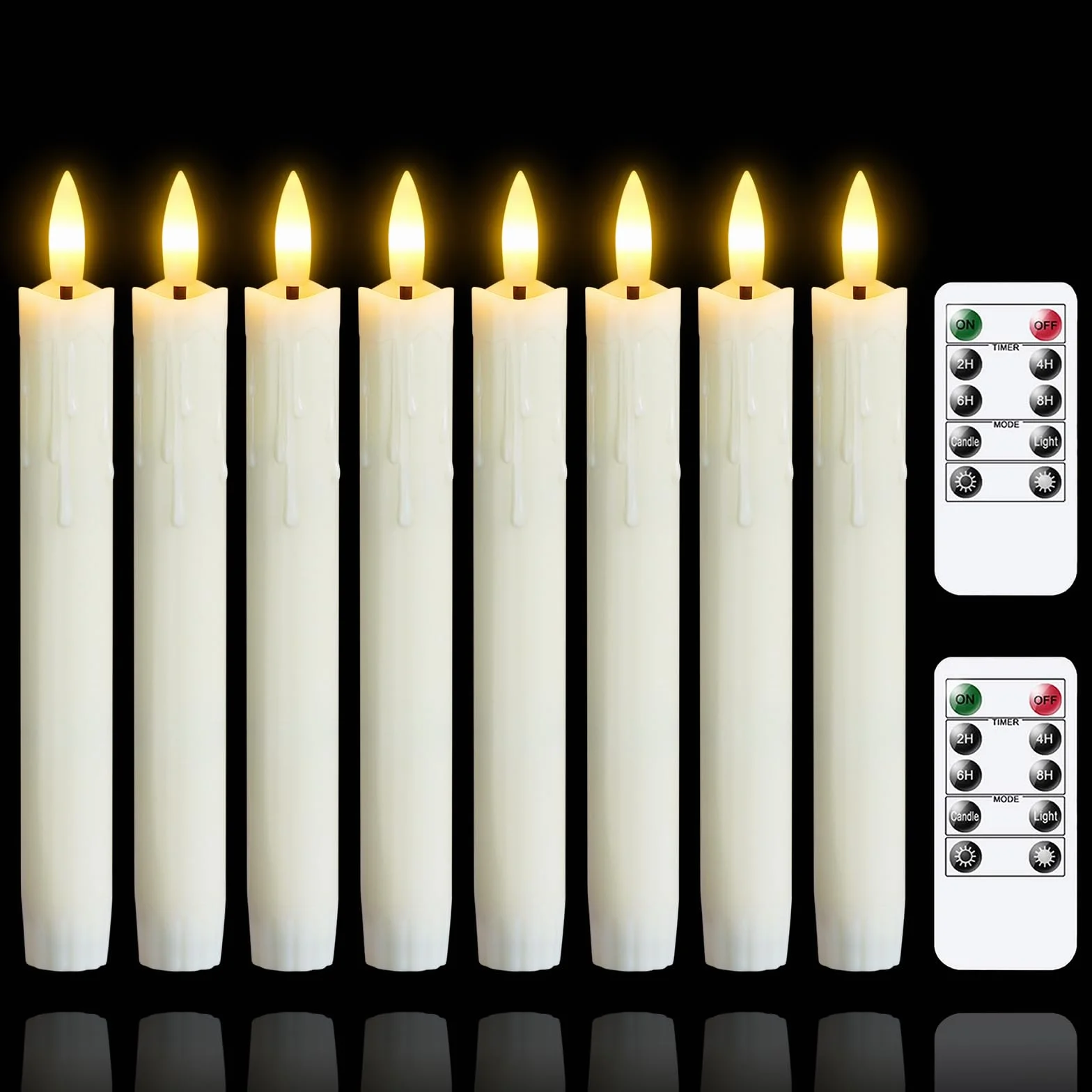 Bougies vacillantes sans flamme lot de 8 19cm ivoire LED à piles avec télécommandes et minuterie