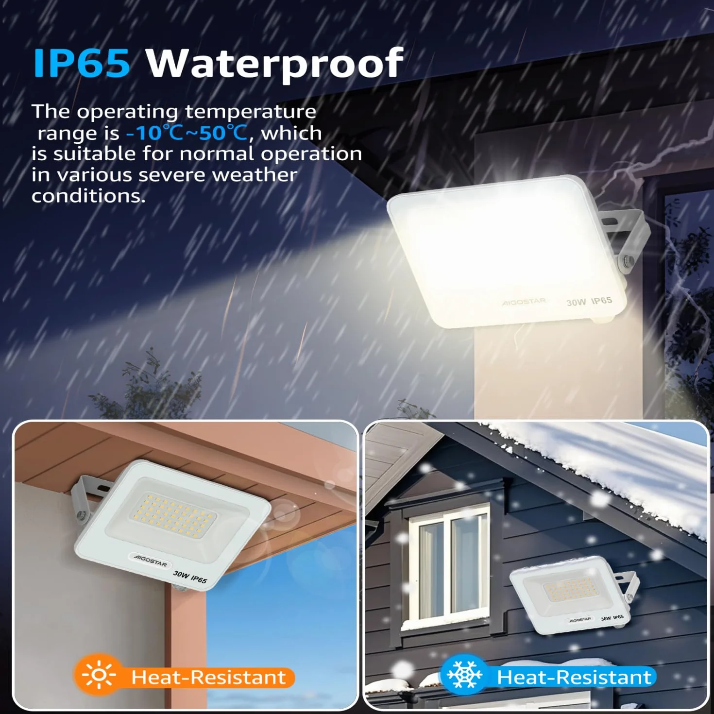 Aigostar Projecteur LED Extérieur 30W 2450lm 4000K IP65 Imperméable Lumière de Sécurité Lot de 2