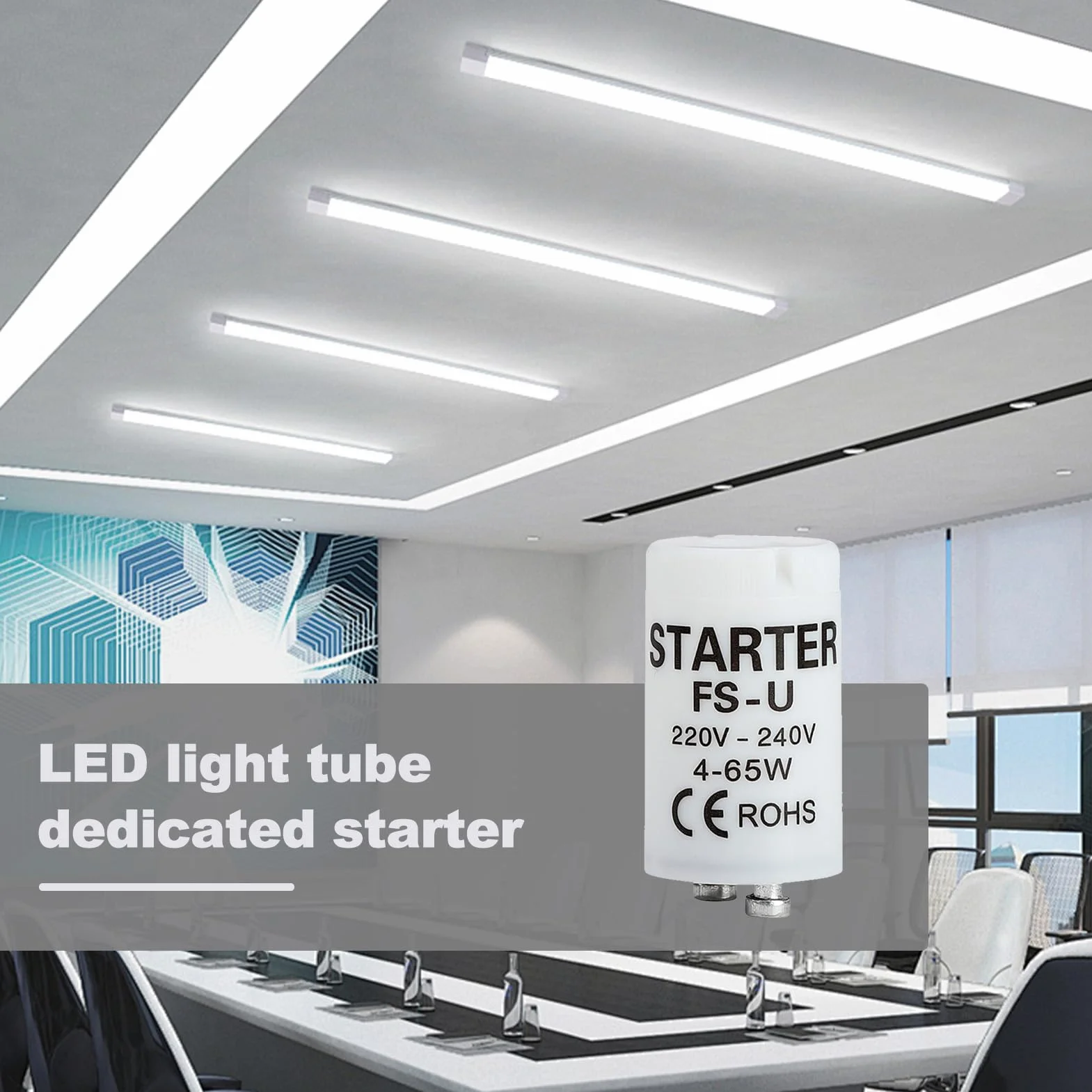 Starter Fluorescent Tube Neon 4-65W 220-240V pour Lampes LED et Néon, Adapté à Divers Supports