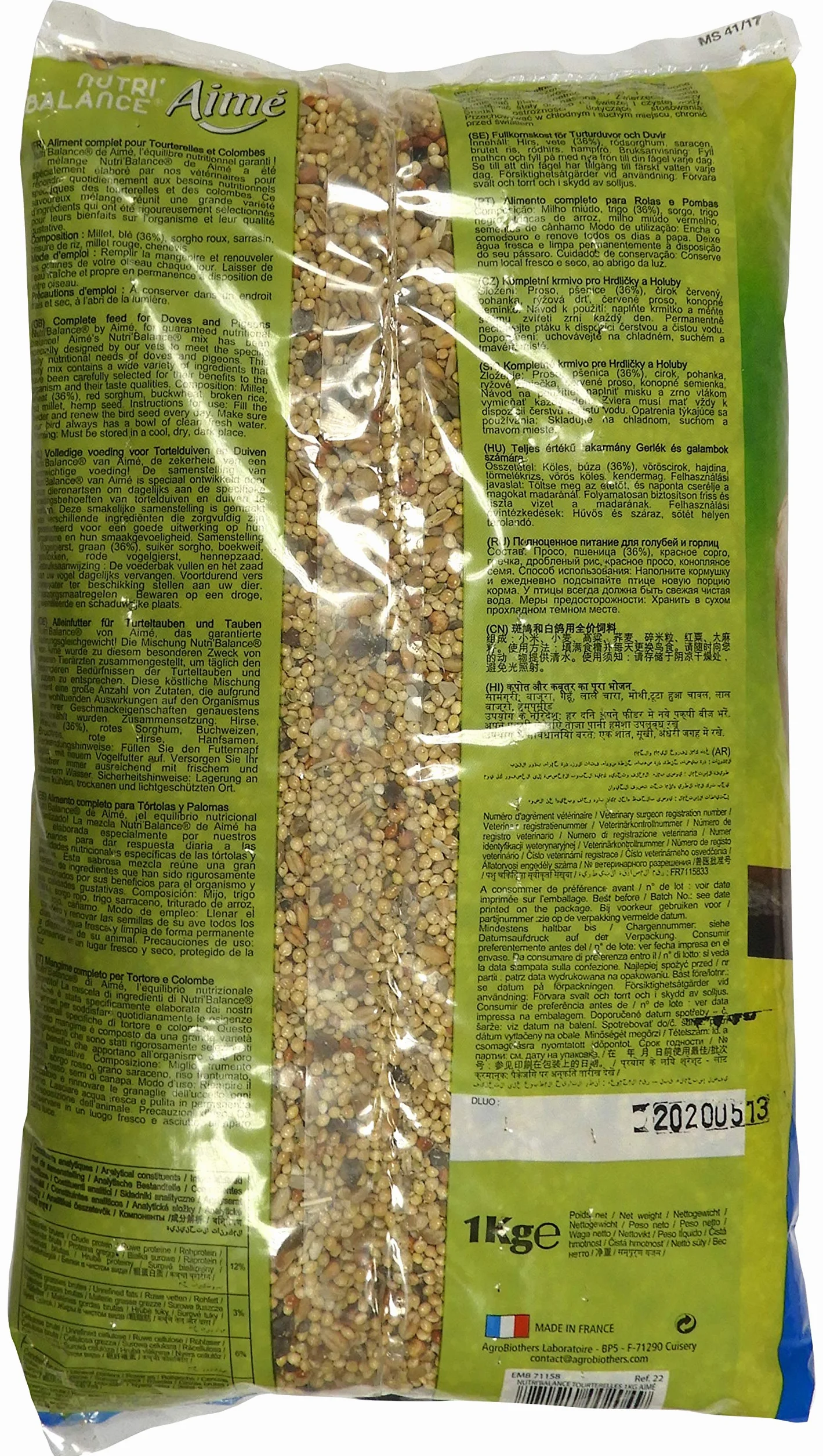 AIME Nourriture pour Tourterelles et Colombes NUTRI'BALANCE Sac de 1KG