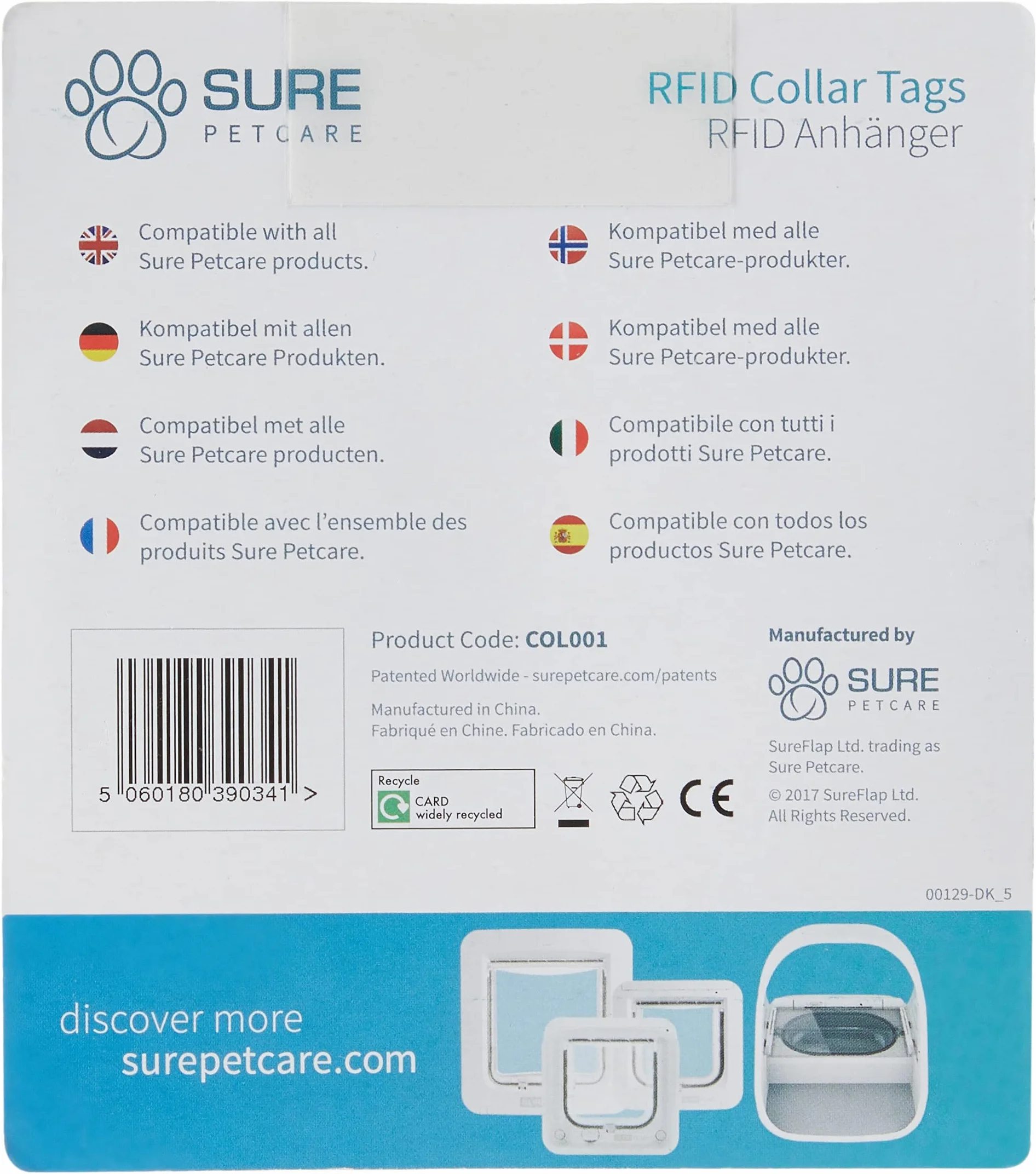 Sure PetCare Médaillons d'identification par radiofréquence compatibles chatières distributeurs nourriture lot de 2