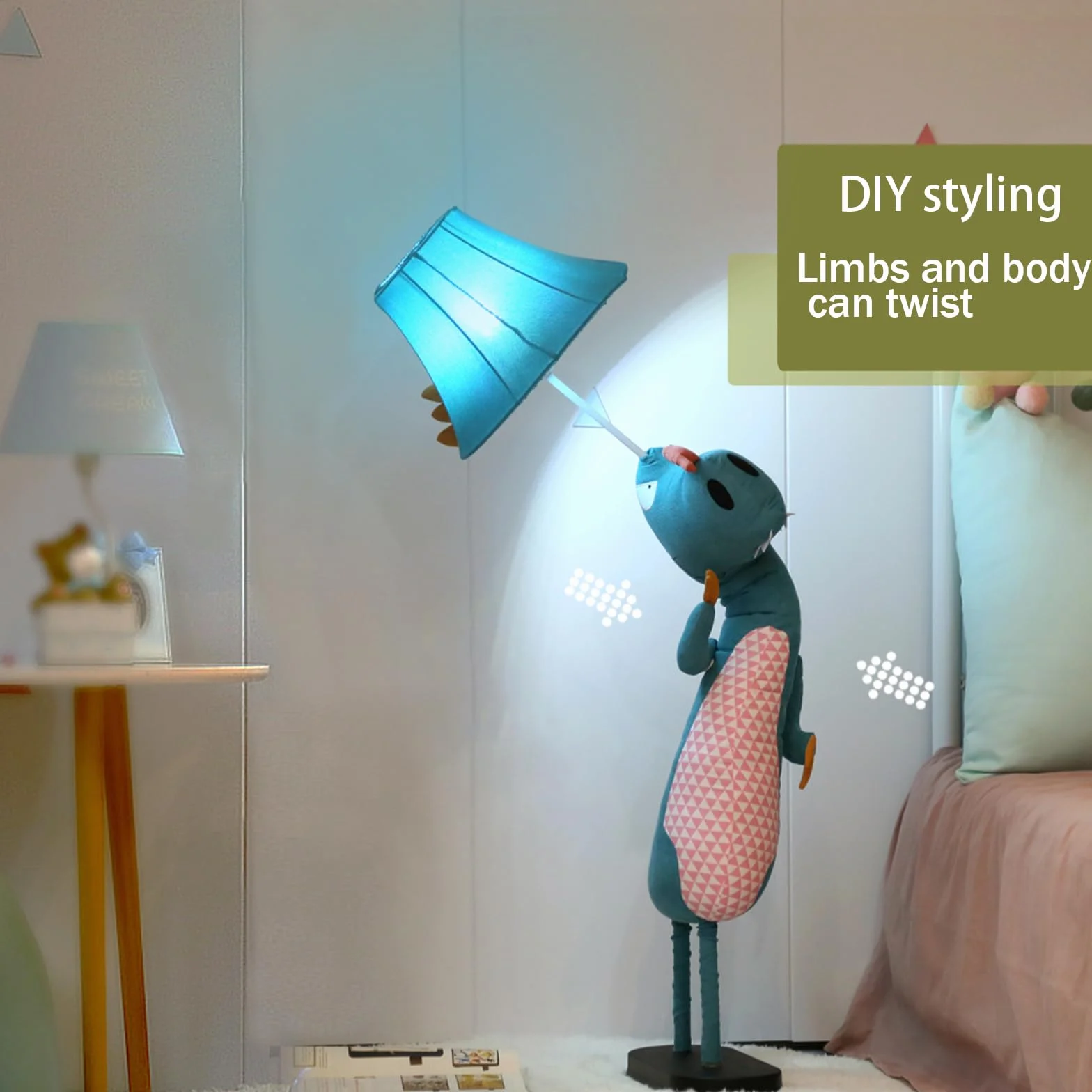 Lampadaire Chambre Enfant Dinosaure, Tissu, 3 Températures, Dimmable E27 LED