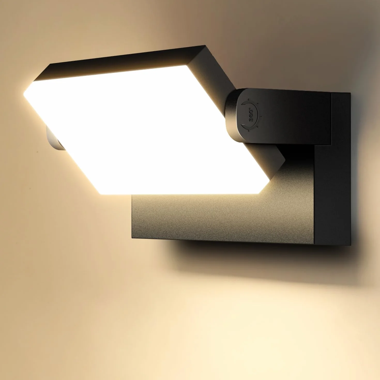 Kingwen 40W Applique Murale Exterieur Rotatif 3000K, Applique Led Exterieur Noir Angle Réglable 360°, IP65 Imperméable