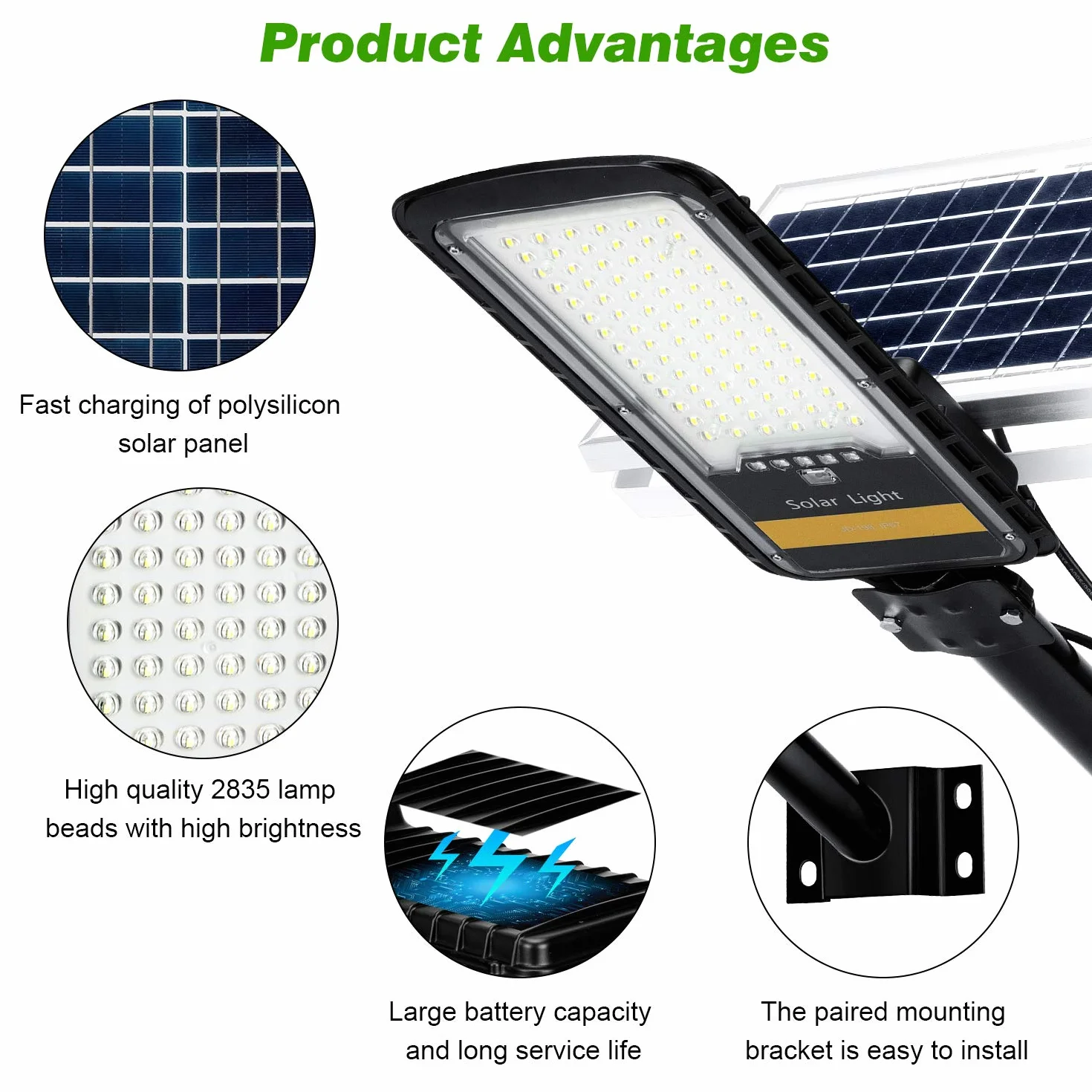 Kingwei 80W Lampadaire Solaire Exterieur 6500K Projecteur LED avec Télécommande 84 LED Etanche Jardin