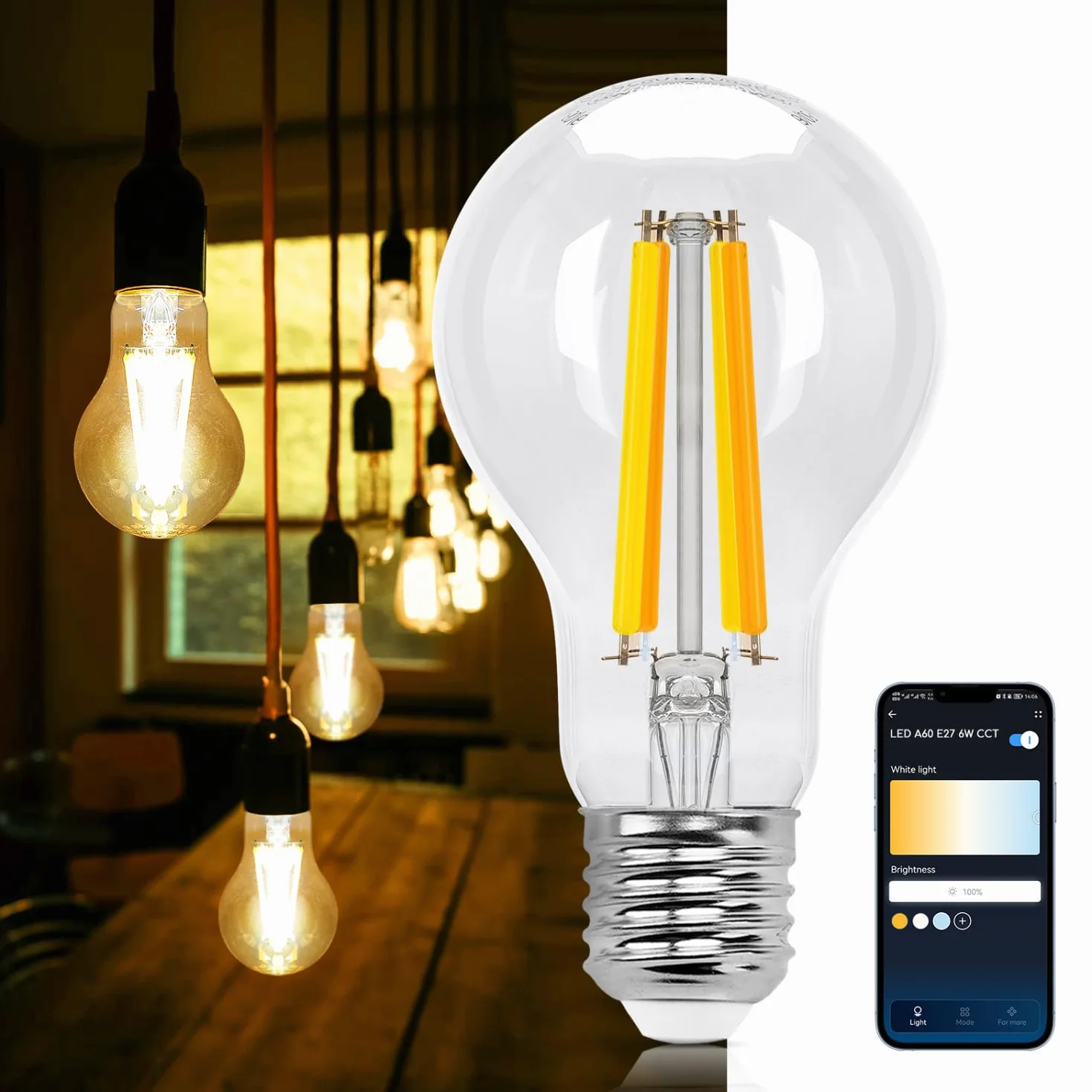 Aigostar Ampoule Connectée WiFi E27 6W LED Vintage Intelligente Dimmable 2700K-6500K Compatible Alexa Google Home