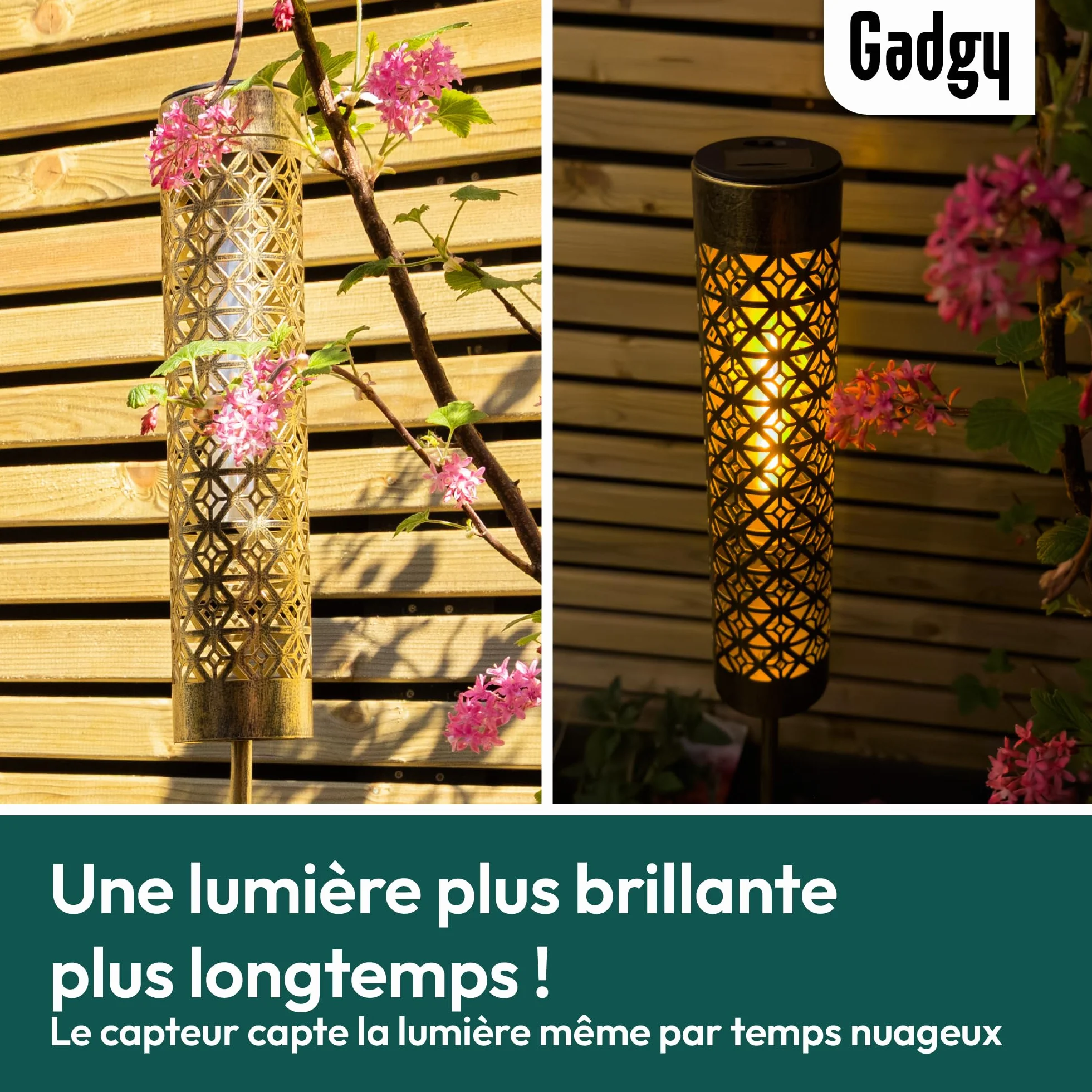 Lampes Solaires de Jardin avec Effet Flamme mobile – Lot de 2 Torches LED Extérieures en Métal