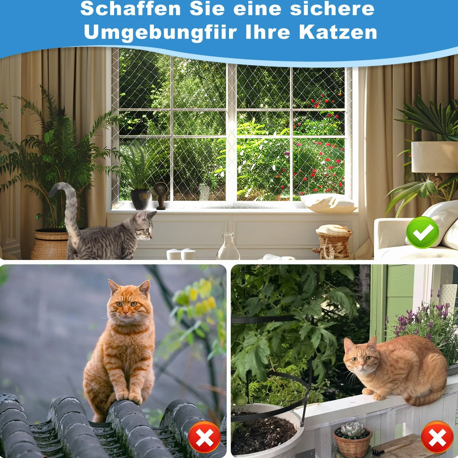 Filet de Protection Chat Transparent 3 x 8 m pour Balcon