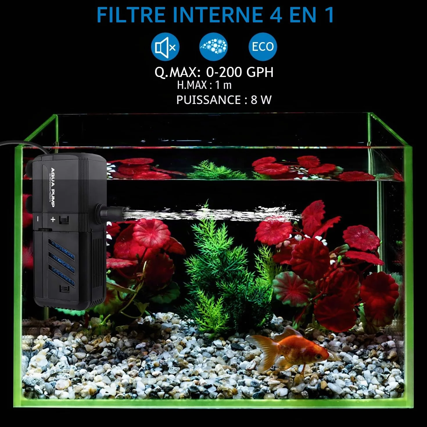 Filtre d'aquarium 6W 500L/H interne réglable pour aquarium 30-150L
