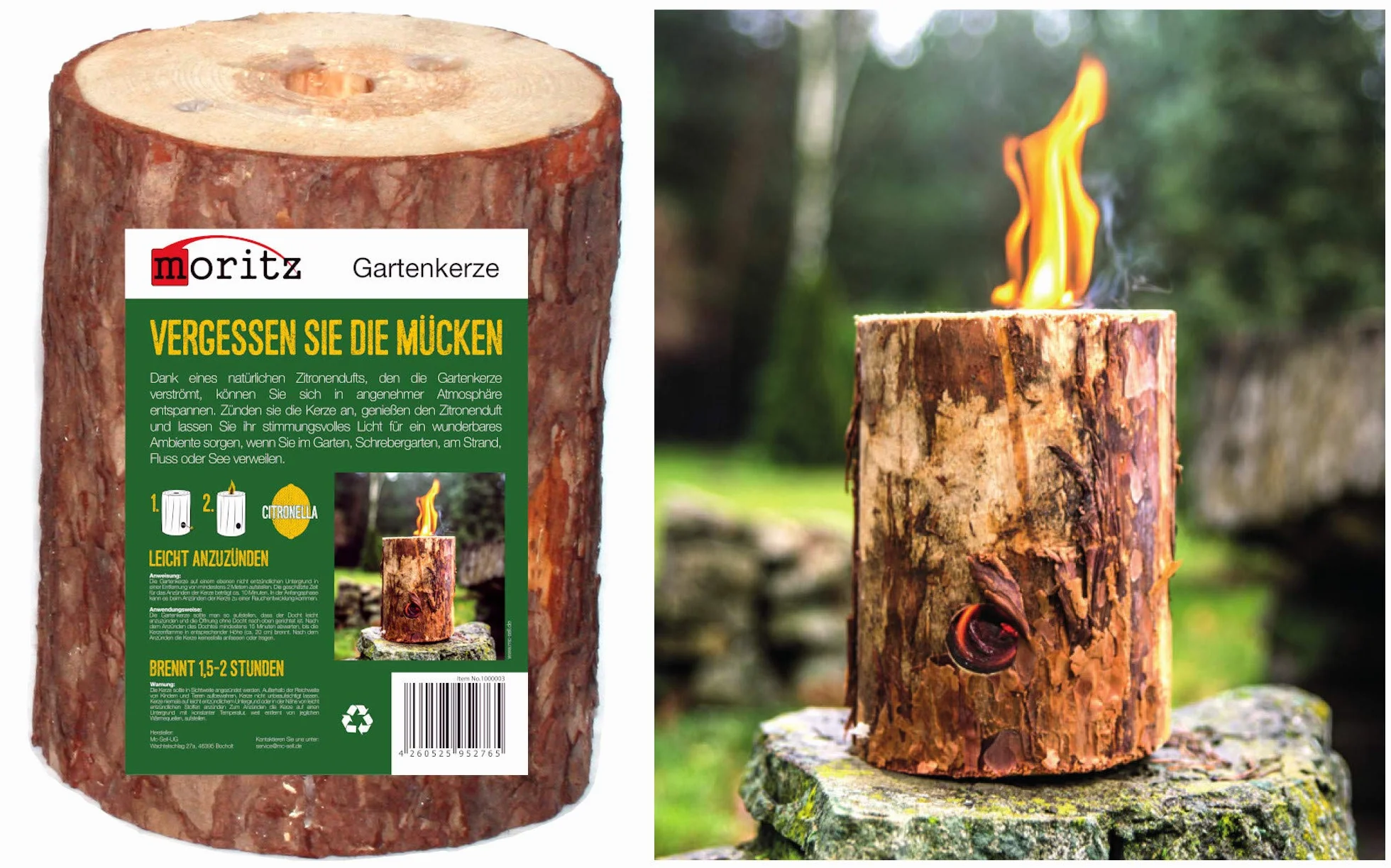 Moritz Lot de 4 feutres suédois torches de jardin odeur citronnelle 25 cm 1,5-2h combustion
