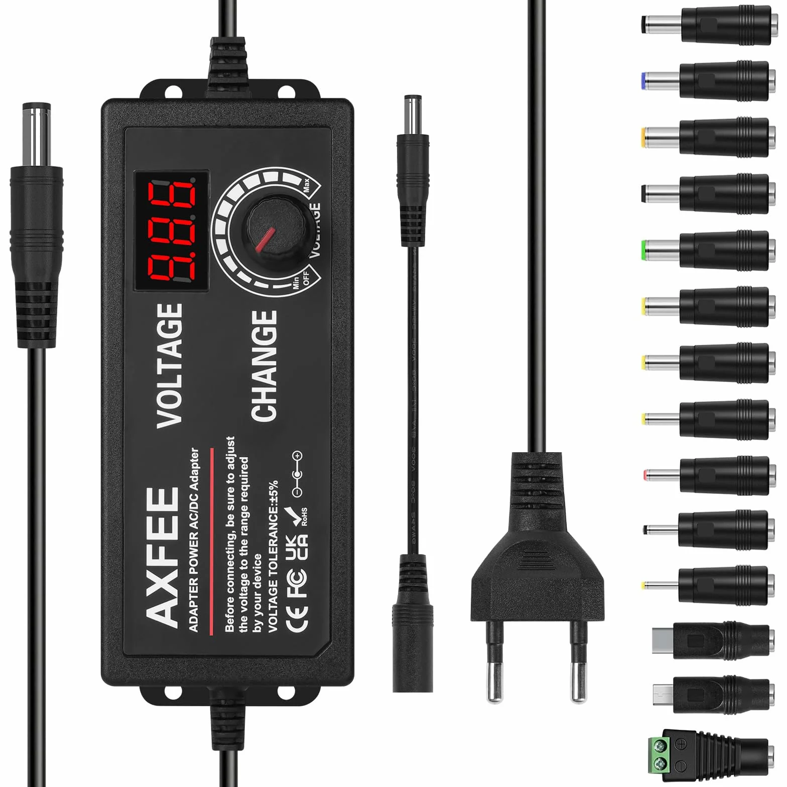AXFEE Alimentation réglable 72W 24V 3A Adaptateur universel 11 DC pointes 100-240V AC à DC 3-24V