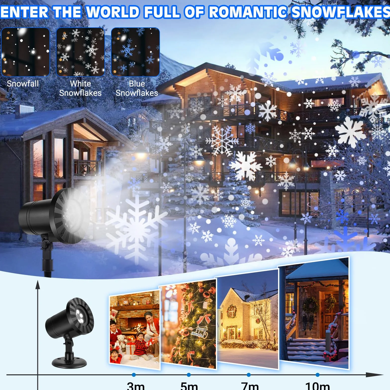 Projecteur LED Flocon de Neige IP65 Étanche Noël Décoration Extérieur Intérieur