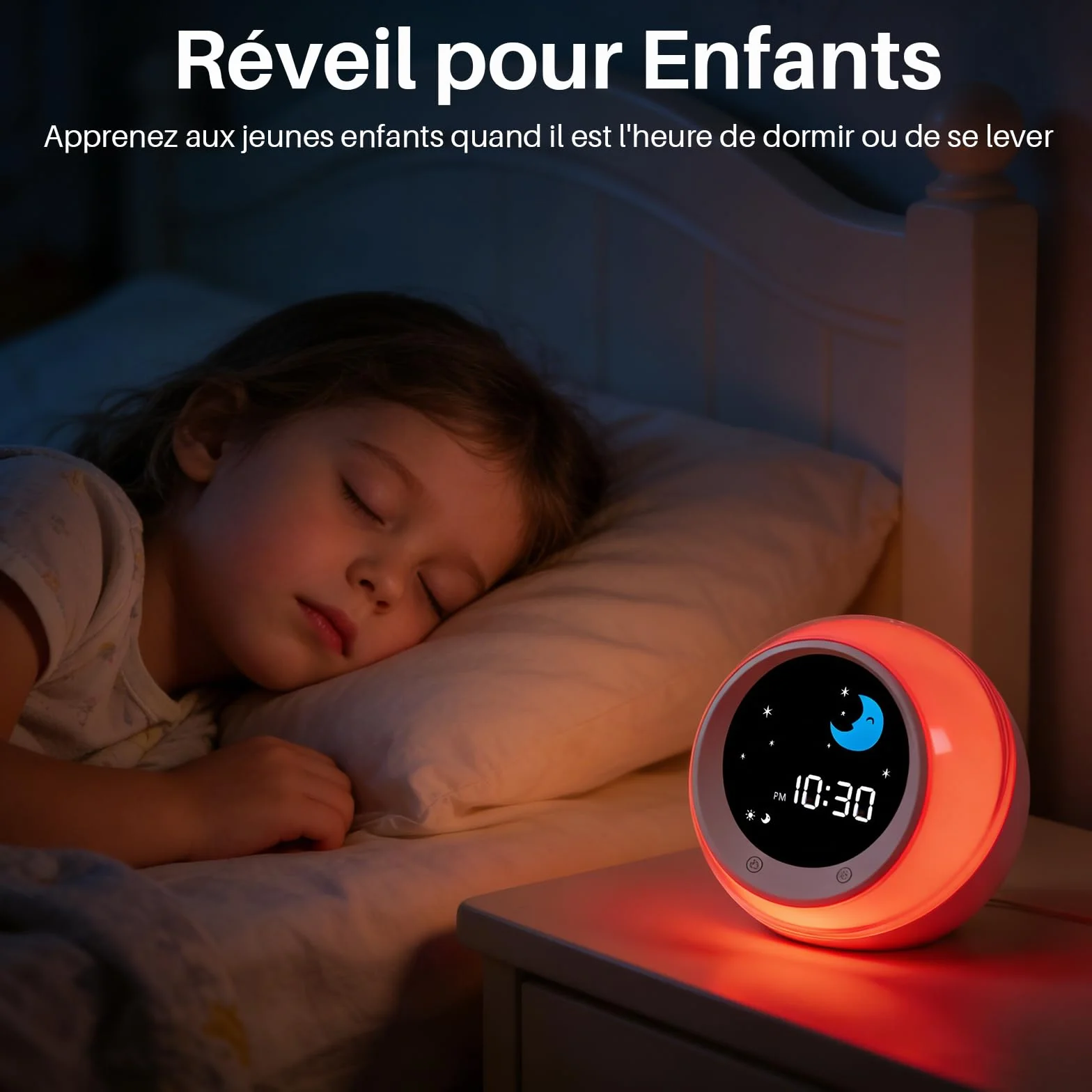 iHoo Réveil Enfants avec Lever du Soleil et Lune, Son de Sommeil, Lumière de Nuit Automatique