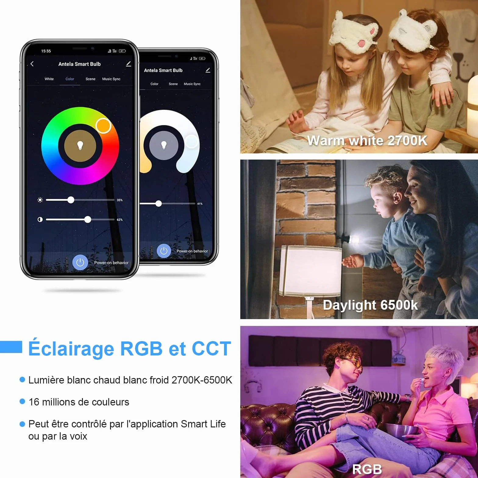 ANTELA Ampoule Connectée Wifi E27 LED Multicouleurs RGB CCT 2700K-6500K Compatible Alexa Google Home 4 PCS