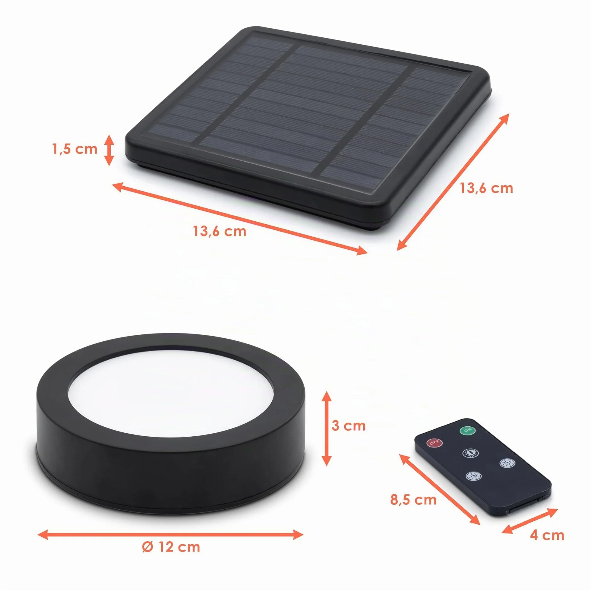 Spetebo Parasol magnétique LED noir avec télécommande Ø 12 cm – Éclairage parasol de jardin 3 niveaux de luminosité
