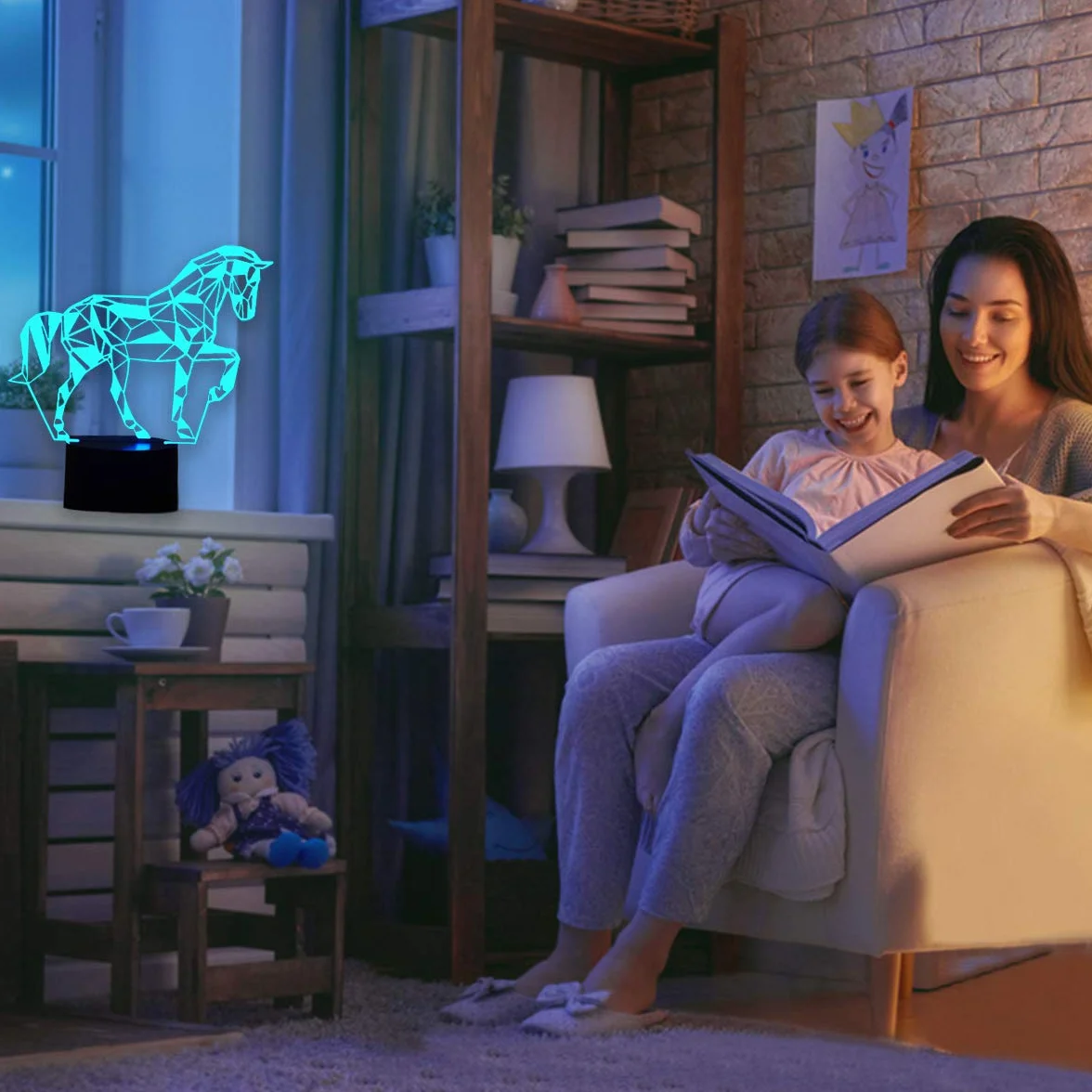 SYSIS 3D Lampe Illusion Optique LED Veilleuse 7 Couleurs Tactile avec Câble USB Cheval