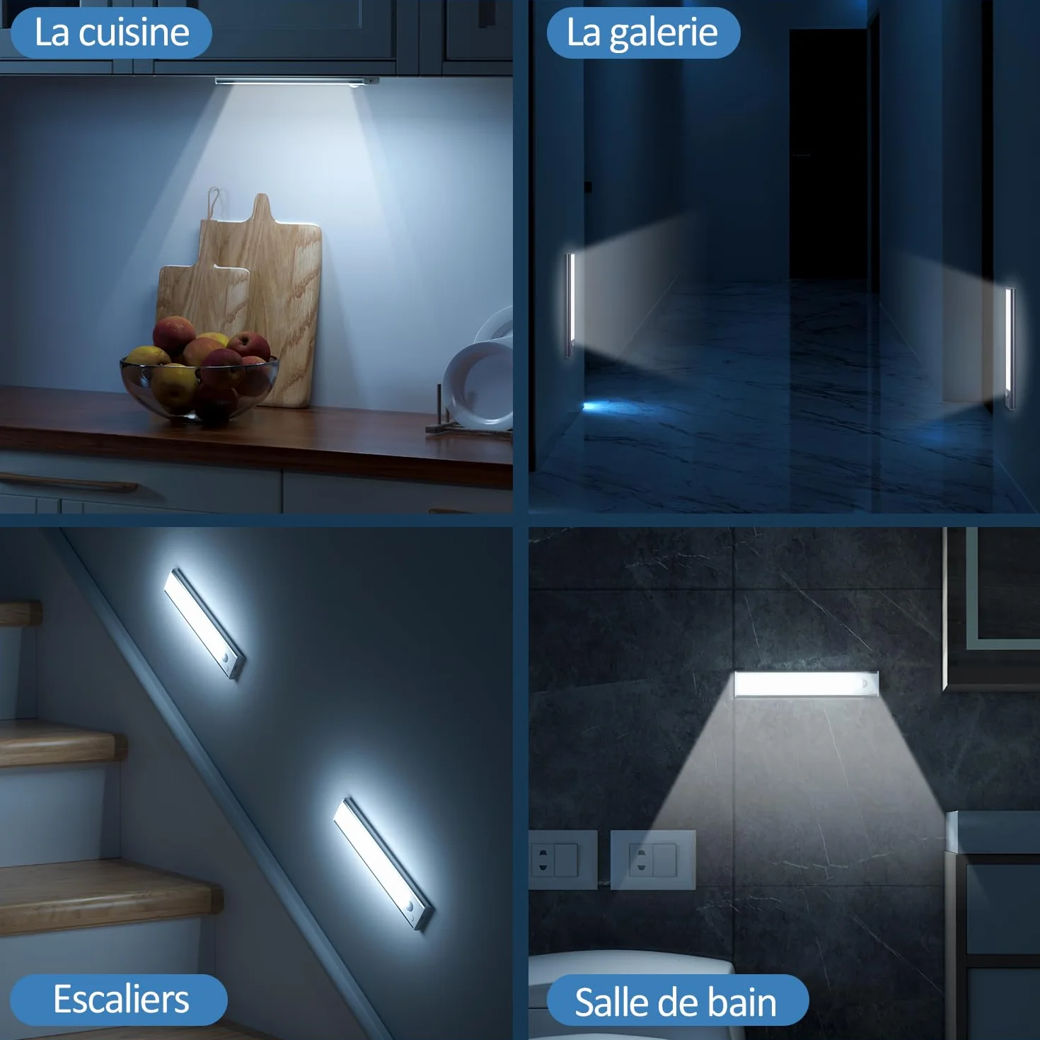 Lampe LED Rechargeable Cuisine Reglette Sans Fil Mouvement Detecteur Lumiere Interieur Sous Meuble Placard Eclairage USB Pile
