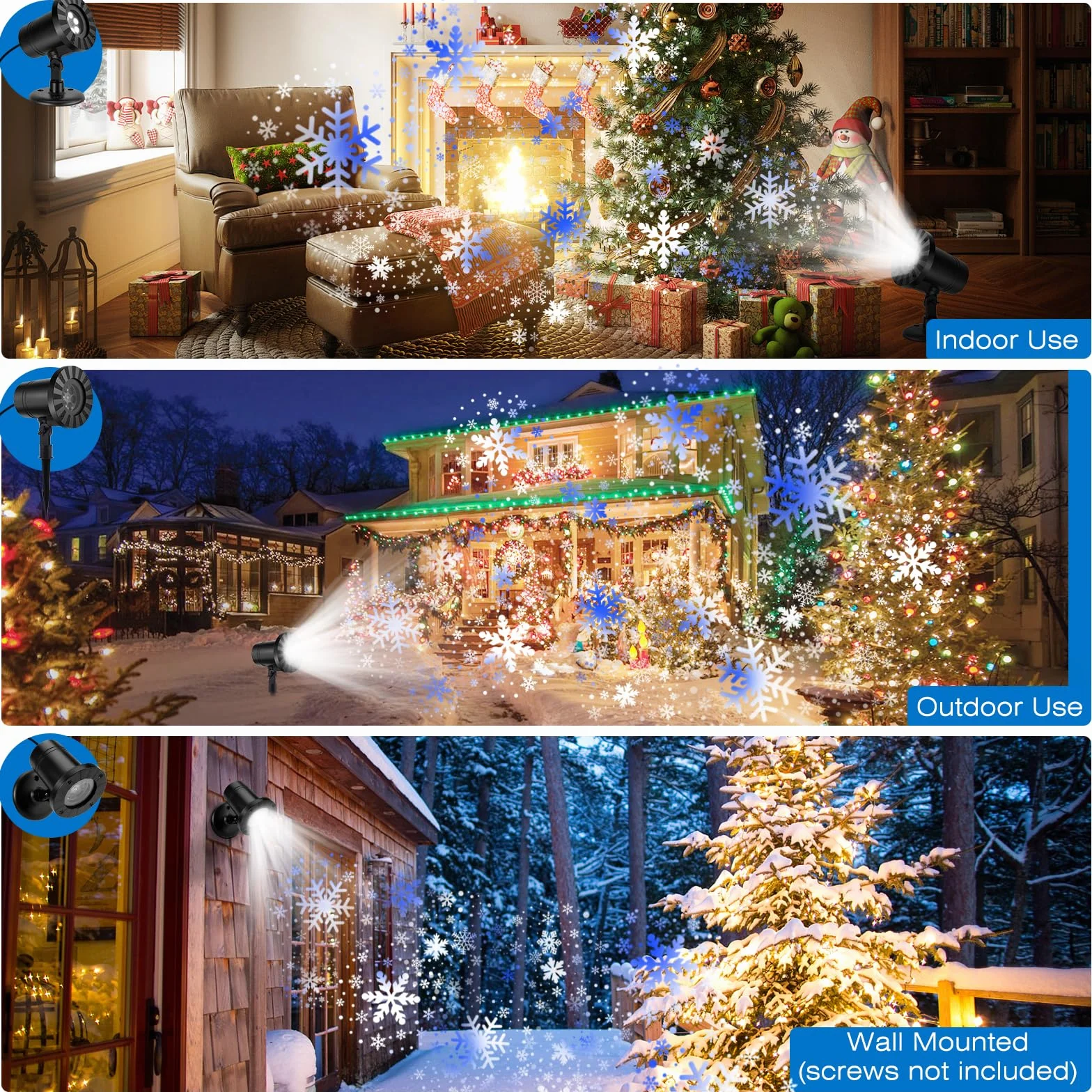 Projecteur de Noël Extérieur LED Effet Flocons de Neige Étanche IP65 Lumières de Projection Chute de Neige