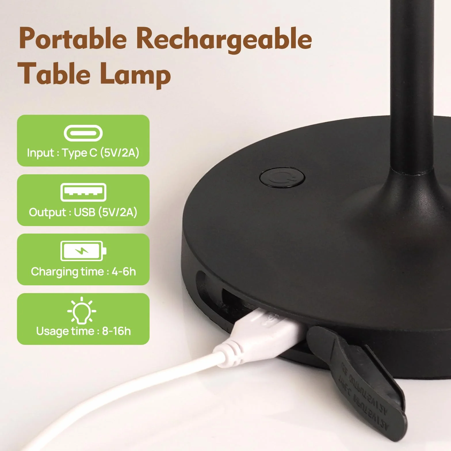 Lampe de Chevet Sans Fil LED Rechargeable, Lampe Champignon Tactile Noir, Veilleuse Intérieur Extérieur