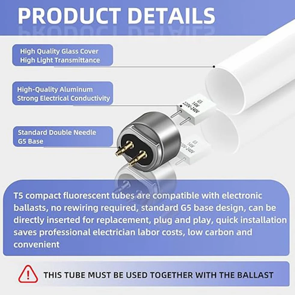 Lot de 2 Tubes fluorescents 13W T5 Blanc Froid 4000K 1000LM 517mm G5