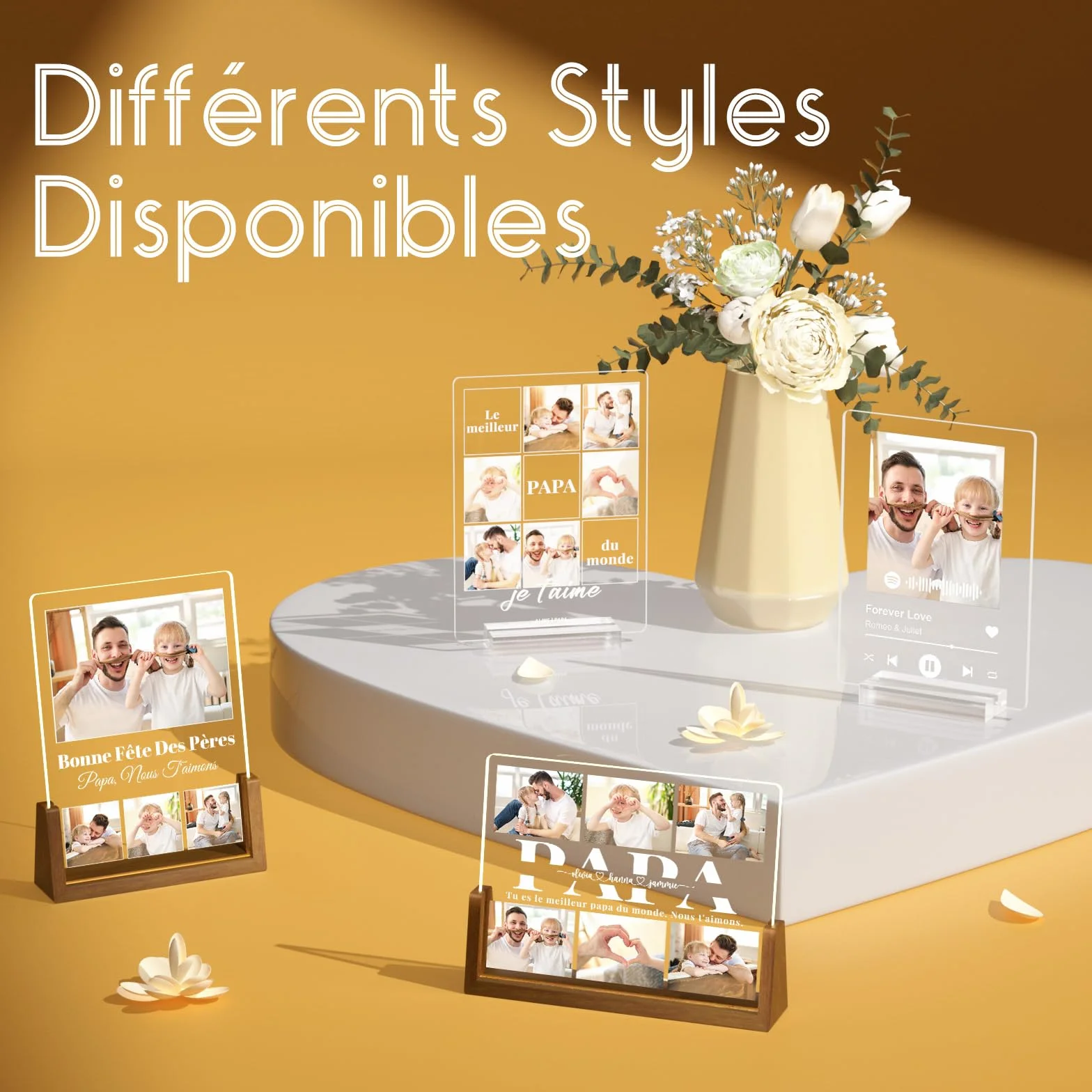 LUCKOR Cadre Photo Personnalisé Fête des Pères - Lampe Papa avec Photo Bébé
