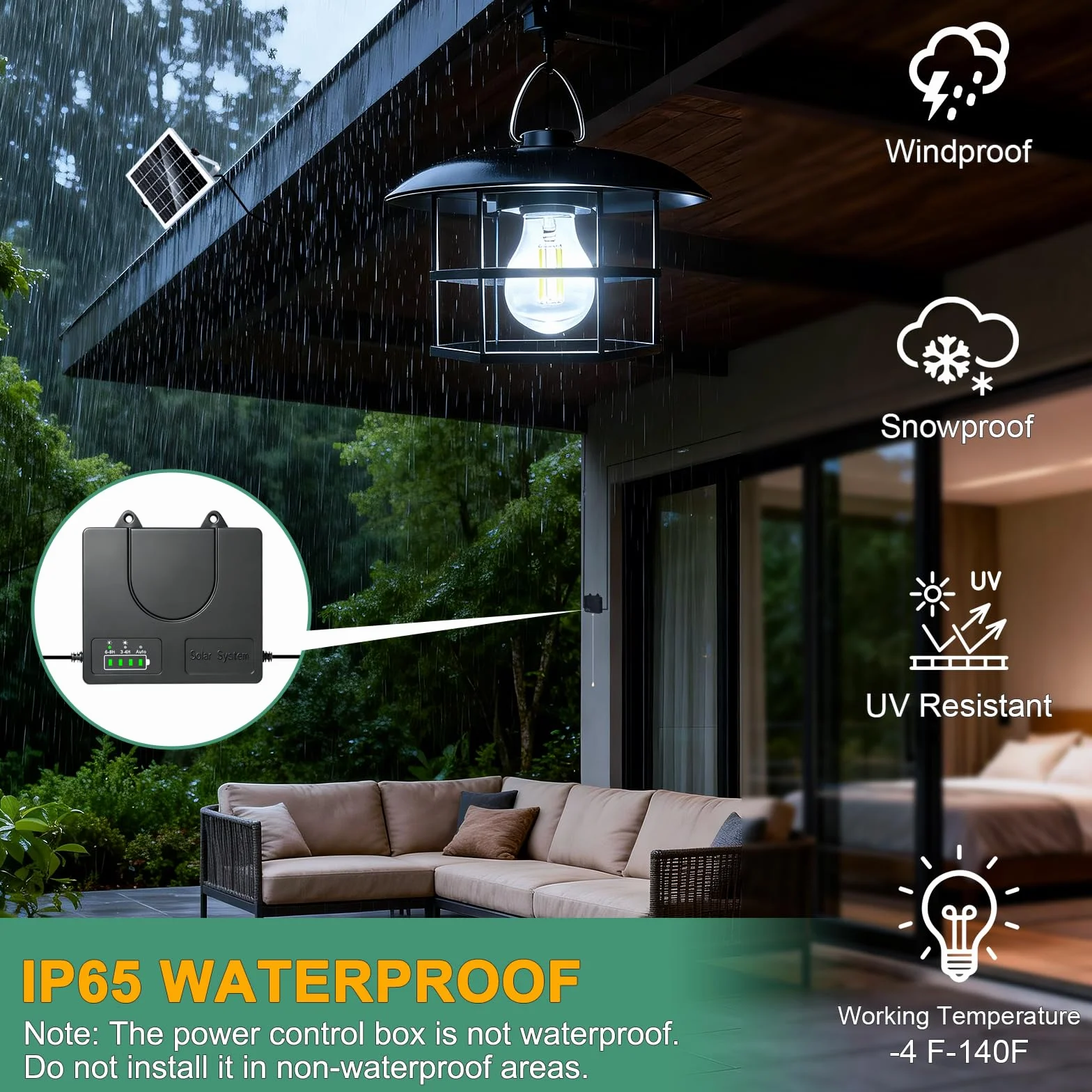 Lampe Solaire Extérieur 3000LM IP65 Lampe Suspendue Étanche pour Jardin Terrasse Balcon