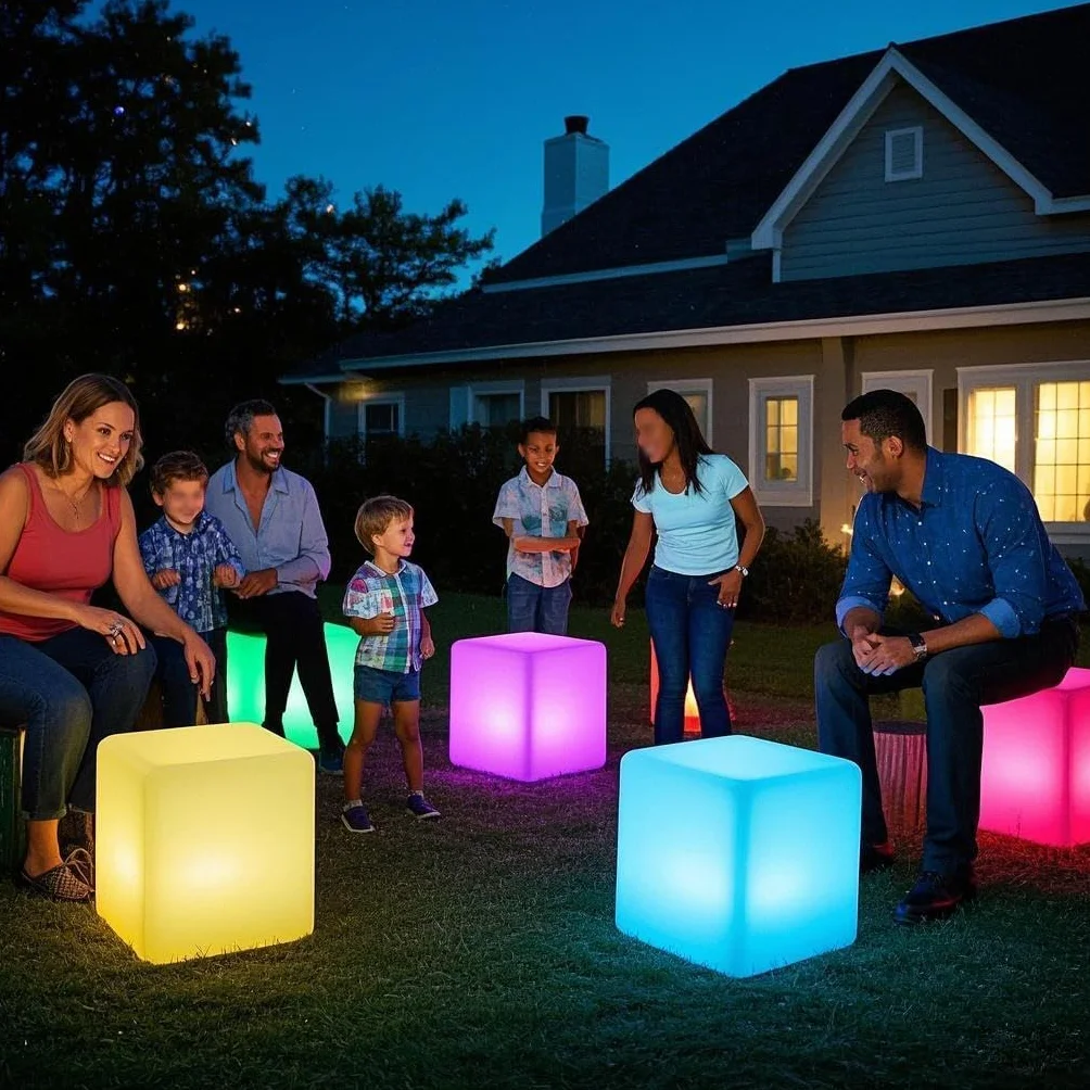 Mr.Go 10" LED Cube Lumineux Lampe d'Ambiance avec Télécommande, 16 Couleurs RGB, Dimmable, Rechargeable, Imperméable Intérieur Extérieur