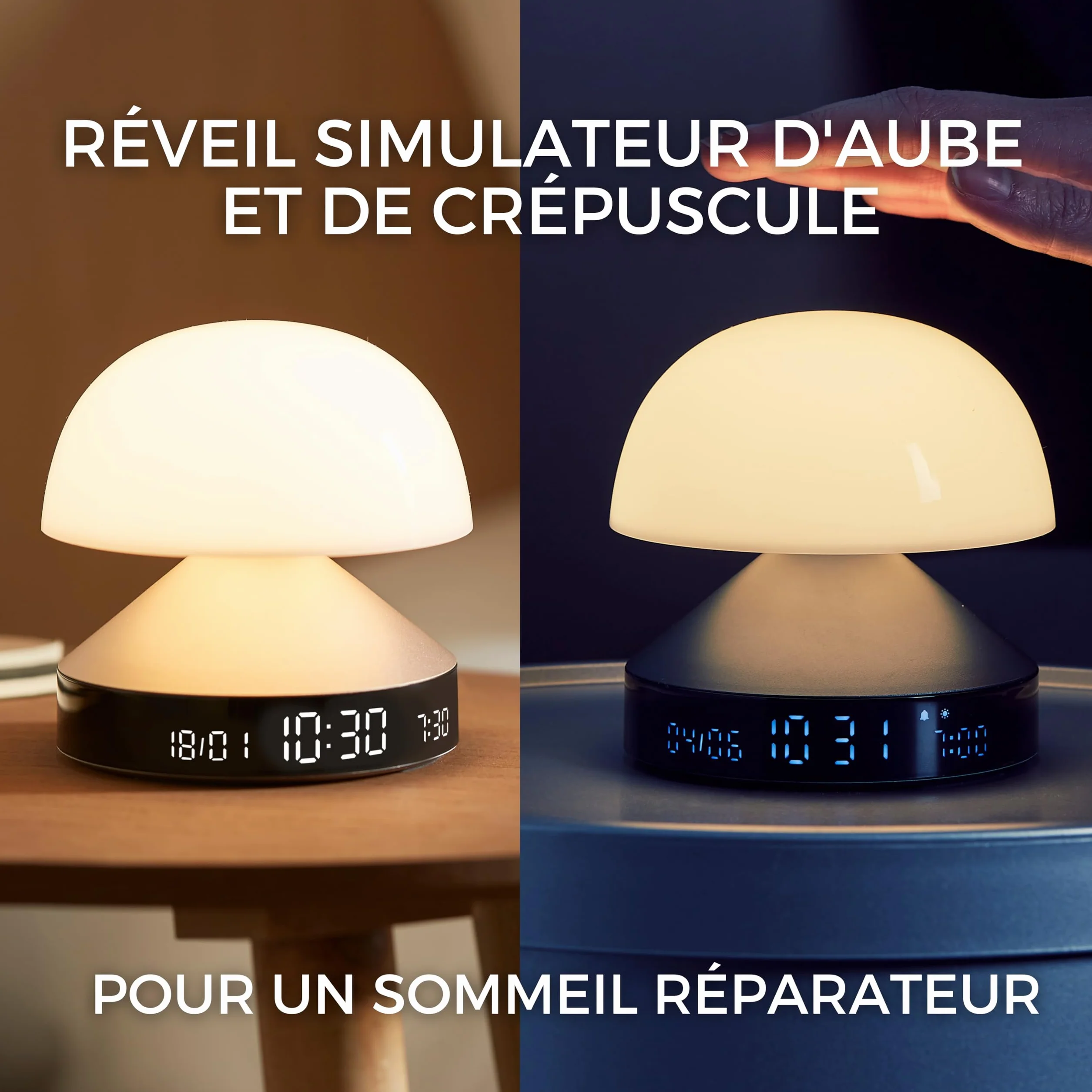 Lexon MINA Sunrise Réveil matin lumineux simulateur aube crépuscule 5 sons naturels LED veilleuse luminothérapie Or