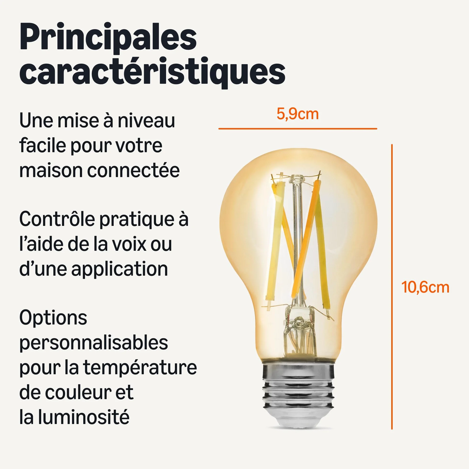 Amazon Basics Ampoule LED à Filament Connectée A60, Blanche Réglable, Wi-Fi 2,4GHz, Compatible Alexa, Lot de 1