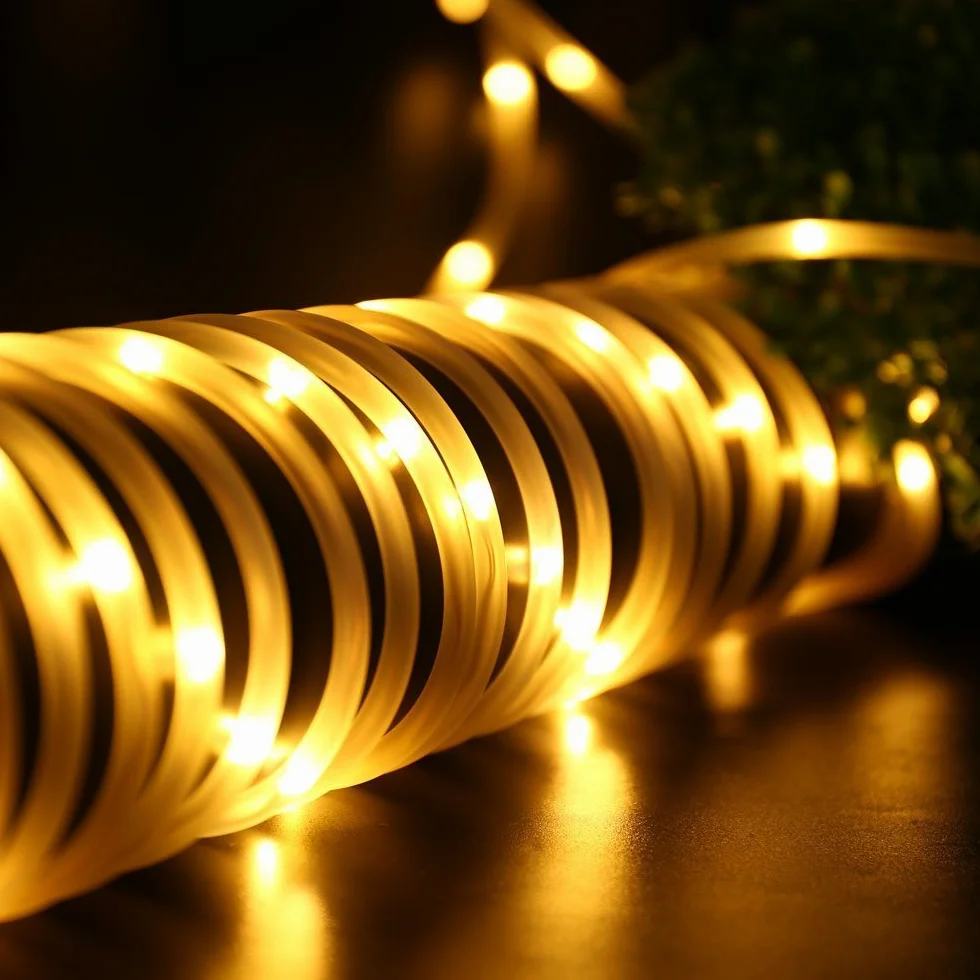 BXROIU Solaire Tubes Lumineux 10 Mètres 100LEDs Guirlande Solaire Blanc chaud