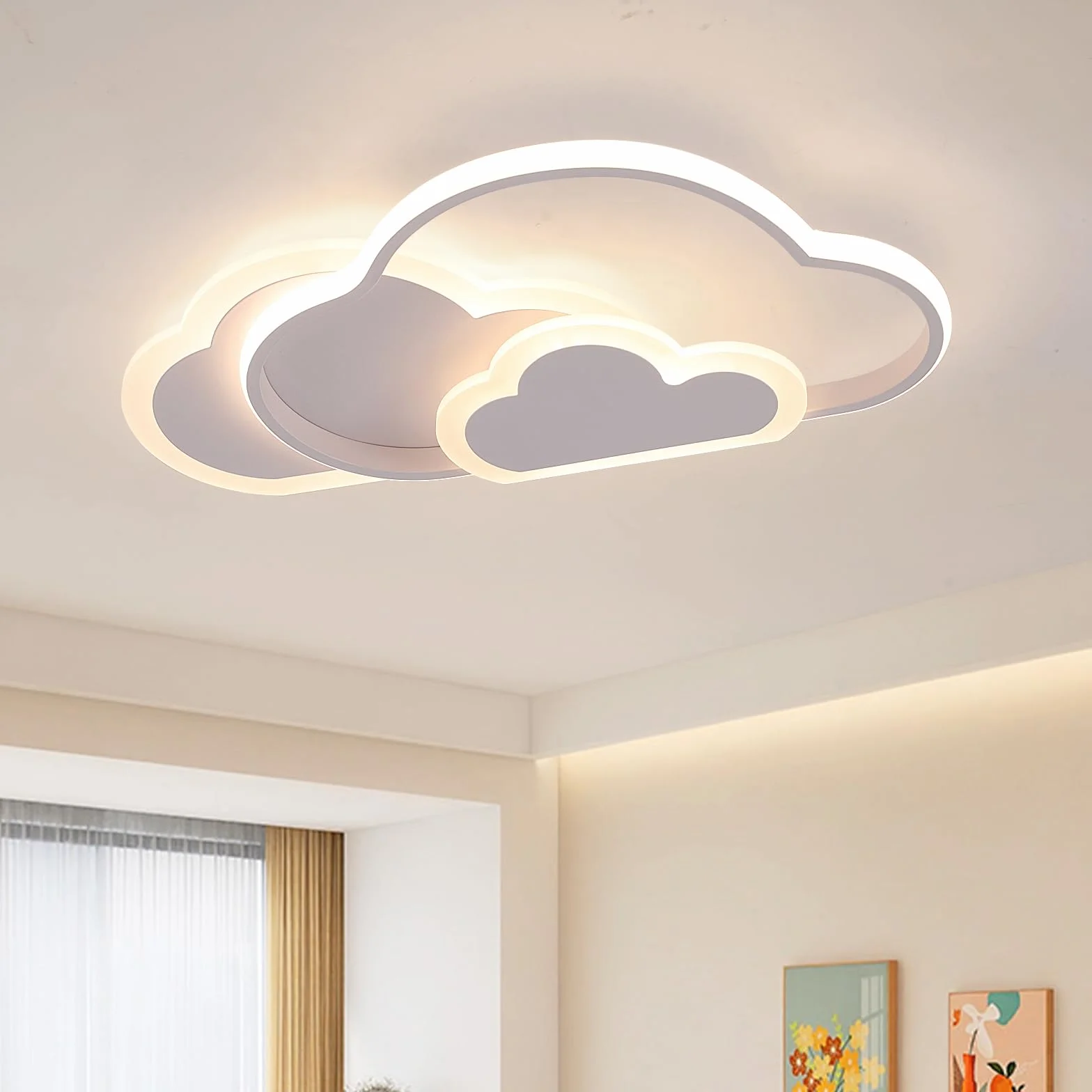 Plafonnier acrylique nuage 42W 52cm télécommande intensité variable encastré salon chambre